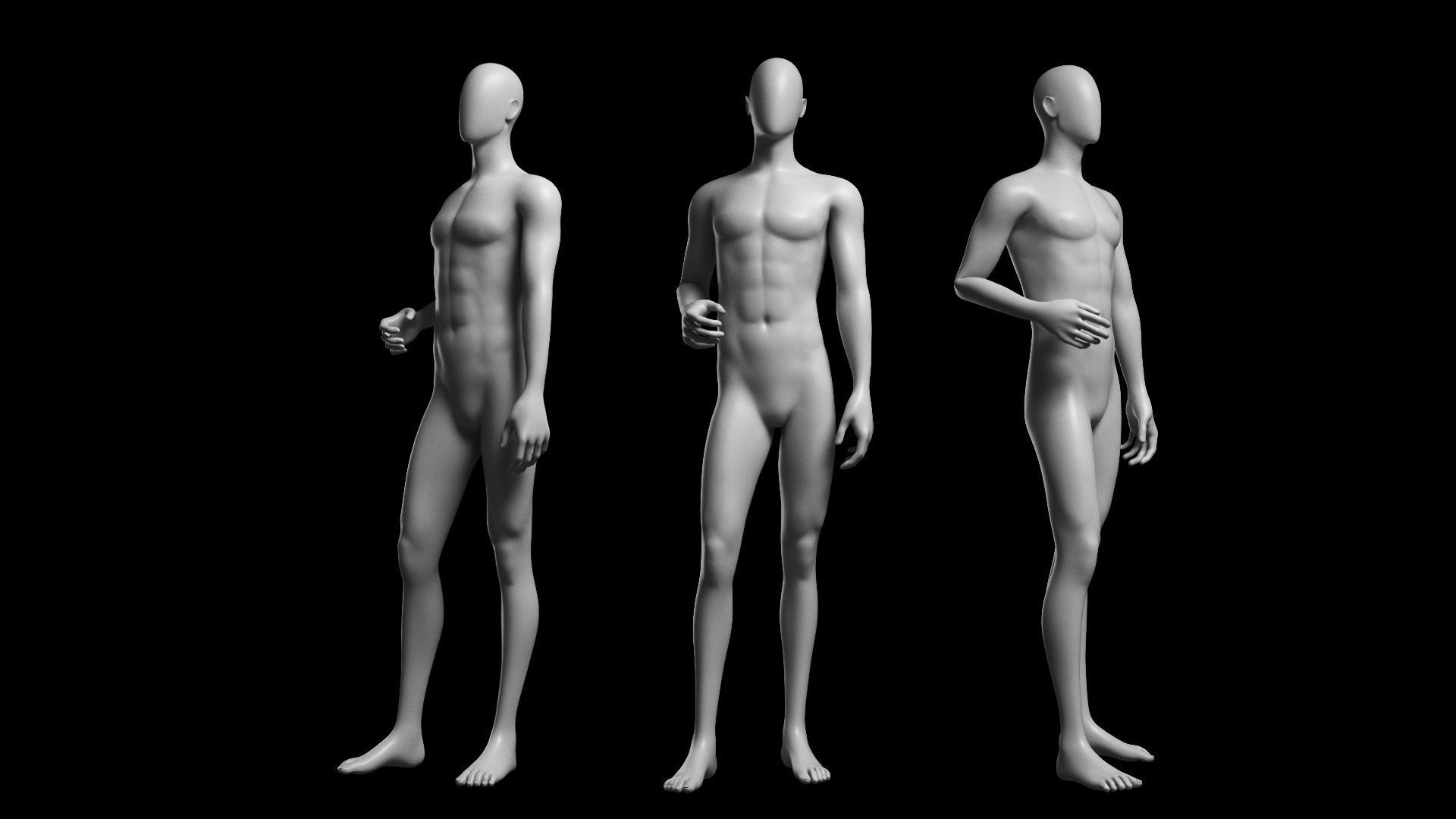 Animated Male Base Mesh v3 - 12 poses Low-poly 3D model_6