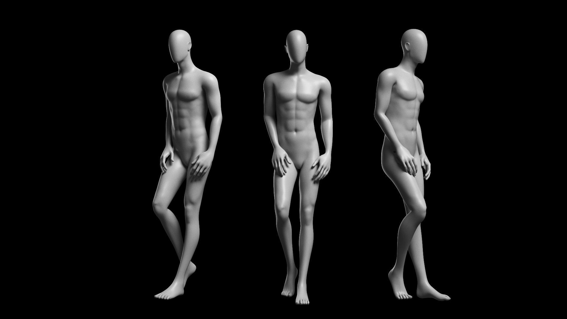 Animated Male Base Mesh v3 - 12 poses Low-poly 3D model_12