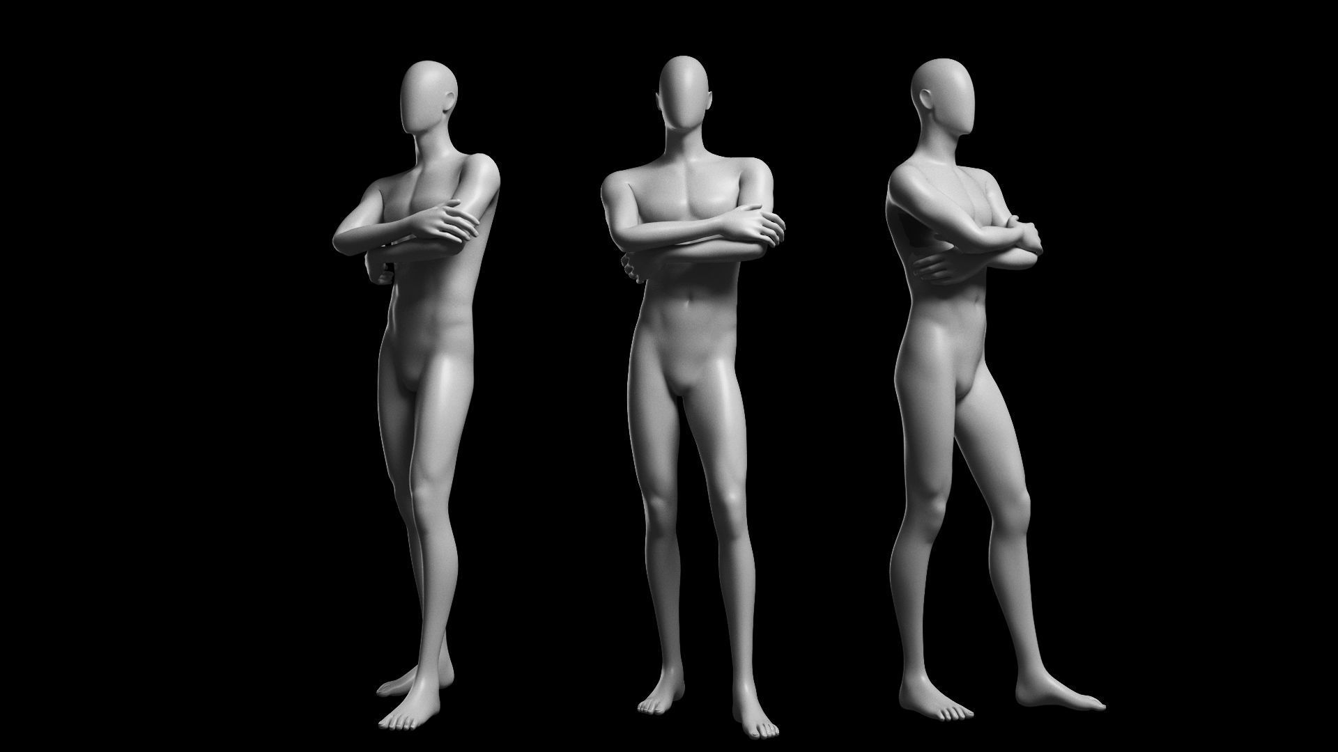 Animated Male Base Mesh v3 - 12 poses Low-poly 3D model_11