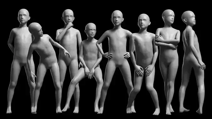 Animated Kid 7-20 Years Base Mesh V2 - 8 poses Low-poly 3D model