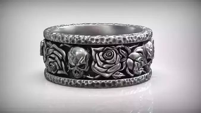 Forged Roses Skull Pattern Hammered Ring 3D print model