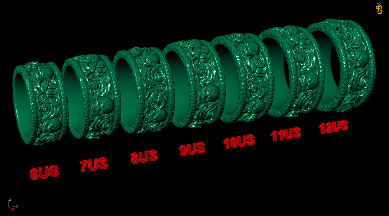 Forged Roses Skull Pattern Hammered Ring 3D print model_8