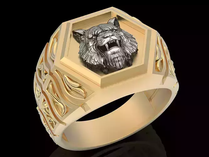 Tiger ring silver ring gold printable jewelry 3D model