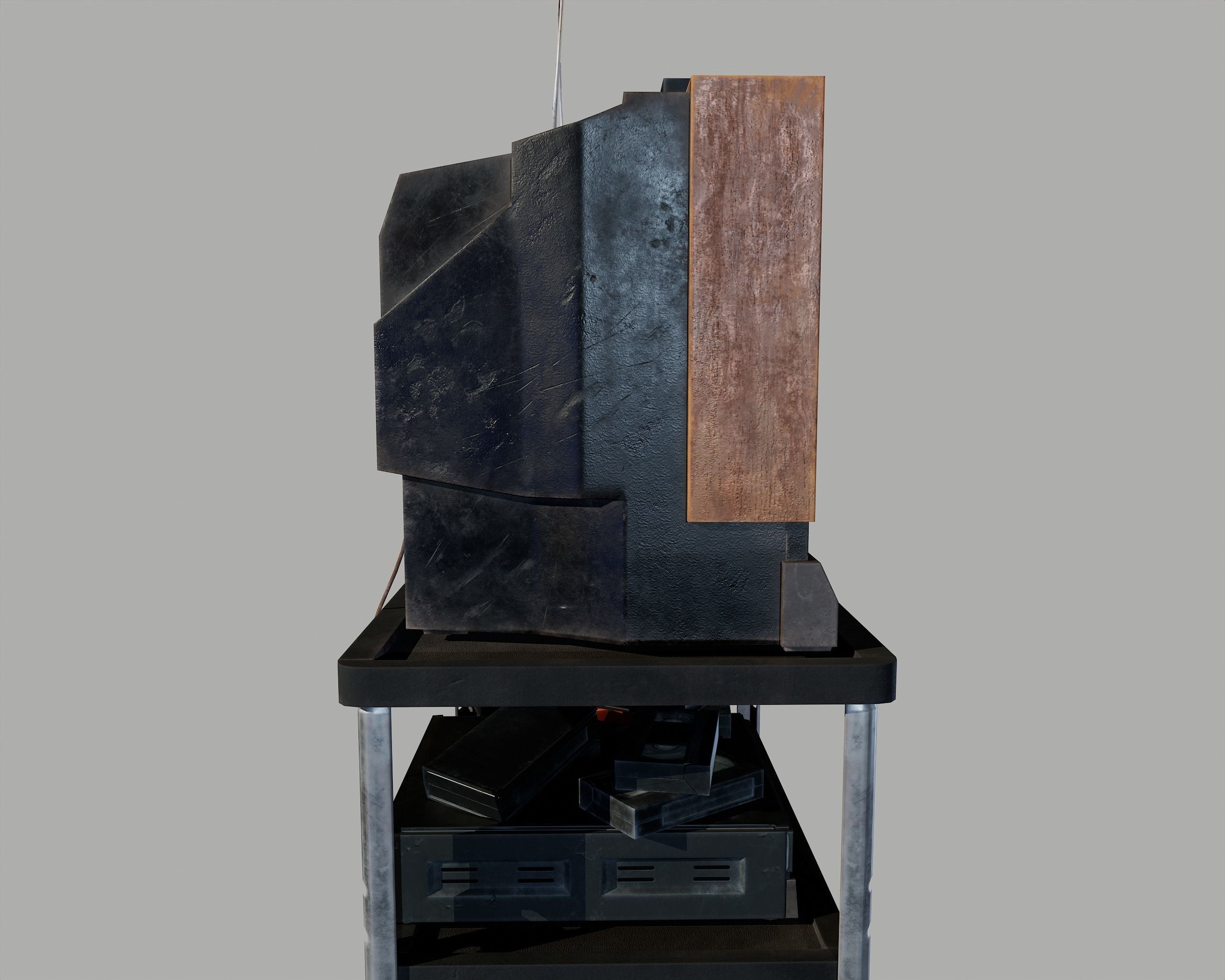 Old Television and VHS Set Low-poly 3D model_41