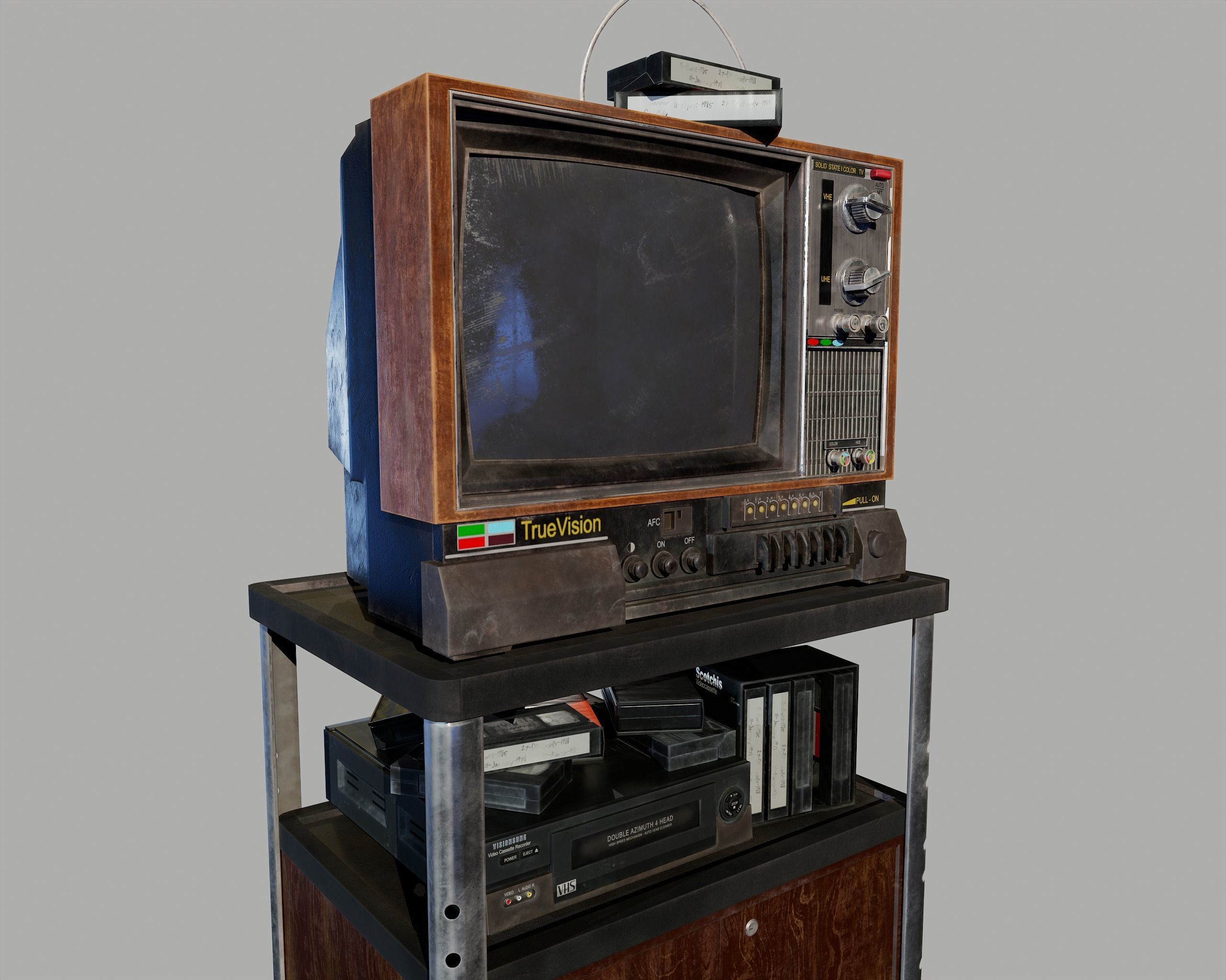 Old Television and VHS Set Low-poly 3D model_42