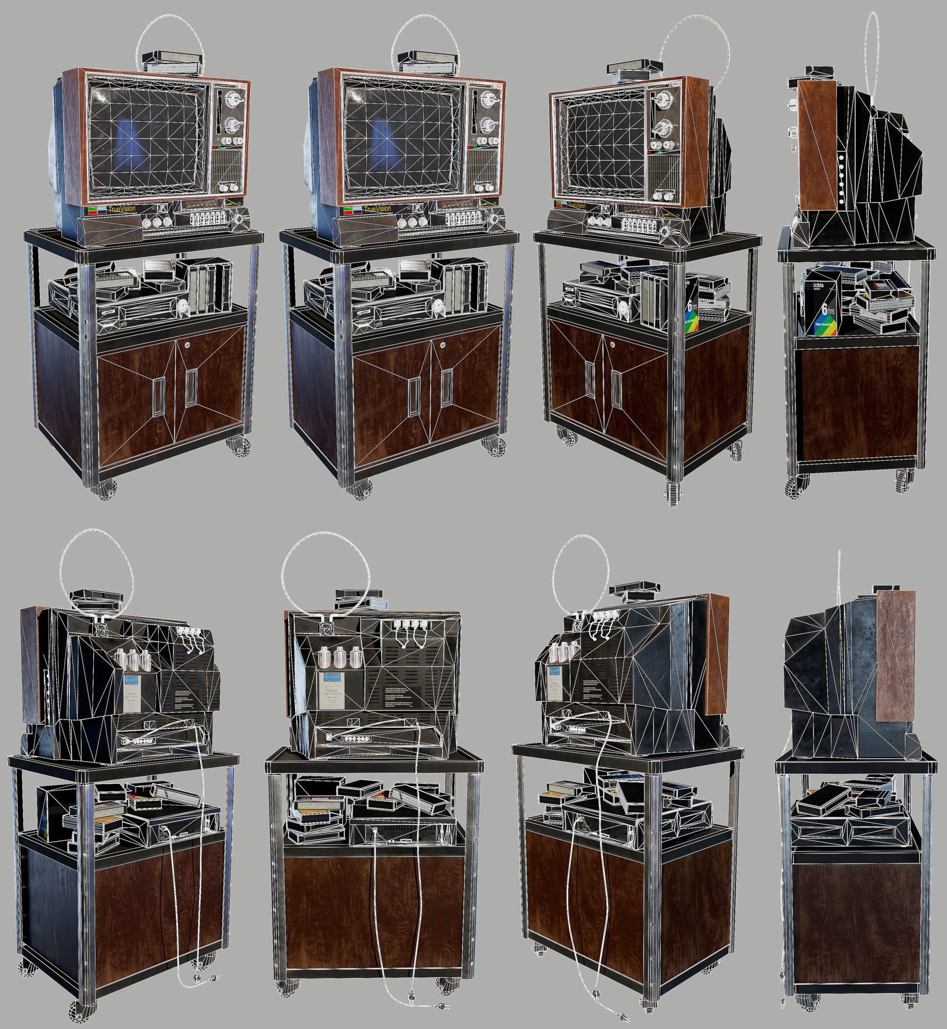 Old Television and VHS Set Low-poly 3D model_5