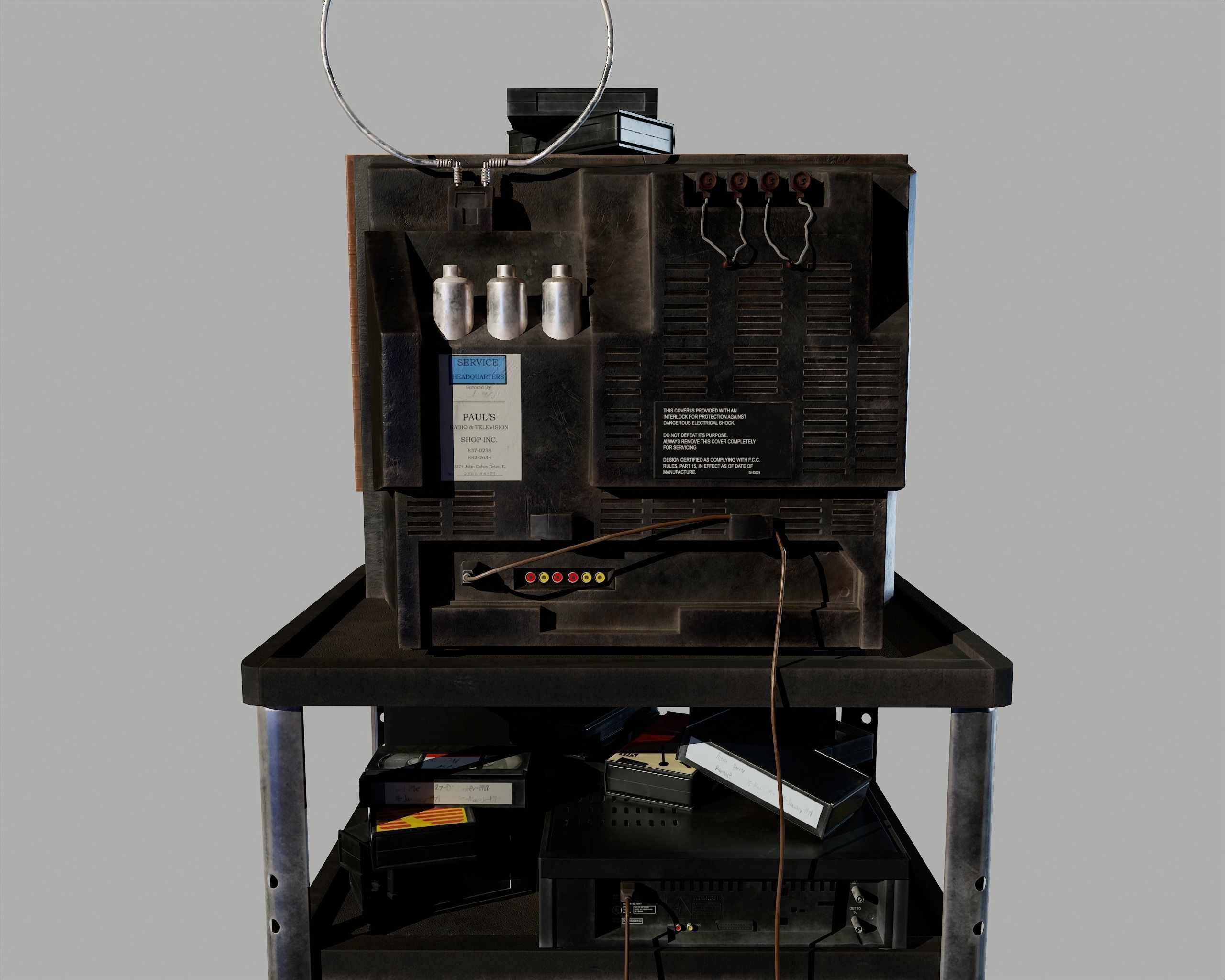 Old Television and VHS Set Low-poly 3D model_39