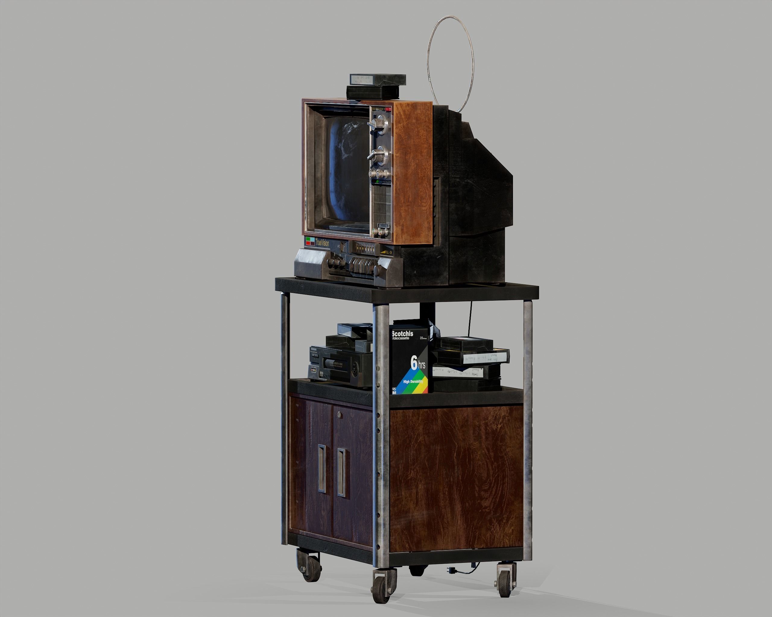 Old Television and VHS Set Low-poly 3D model_8
