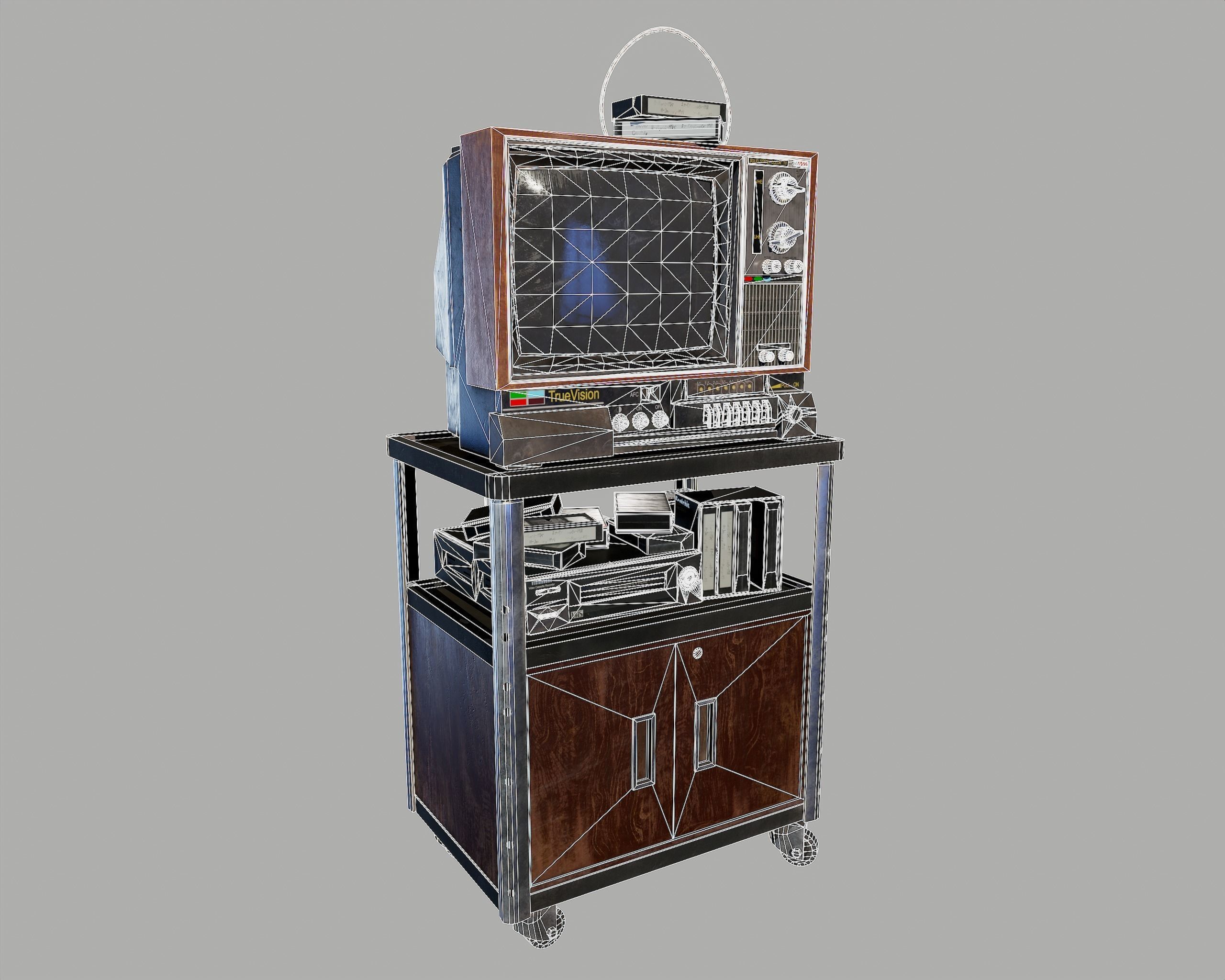 Old Television and VHS Set Low-poly 3D model_33