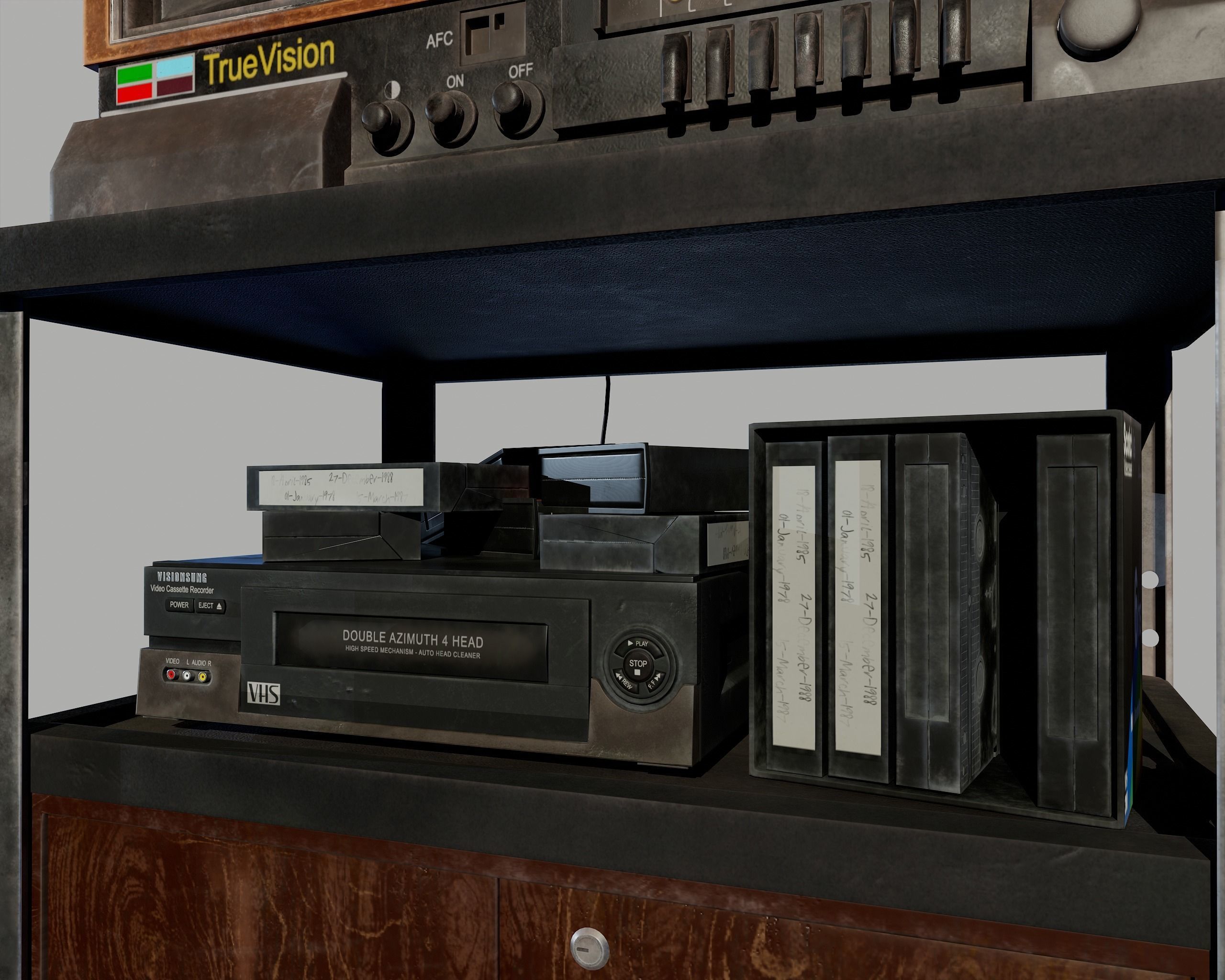 Old Television and VHS Set Low-poly 3D model_48