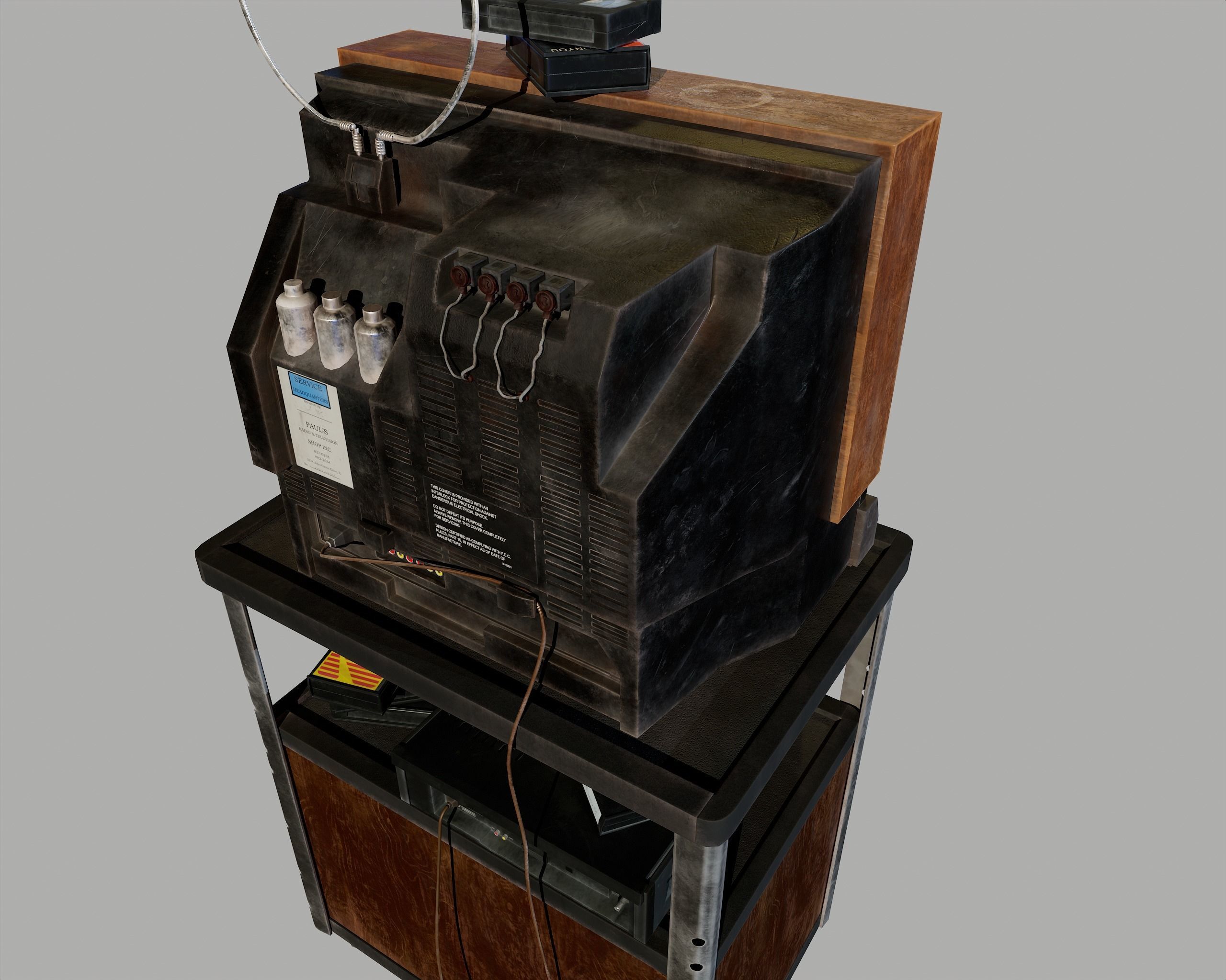 Old Television and VHS Set Low-poly 3D model_46