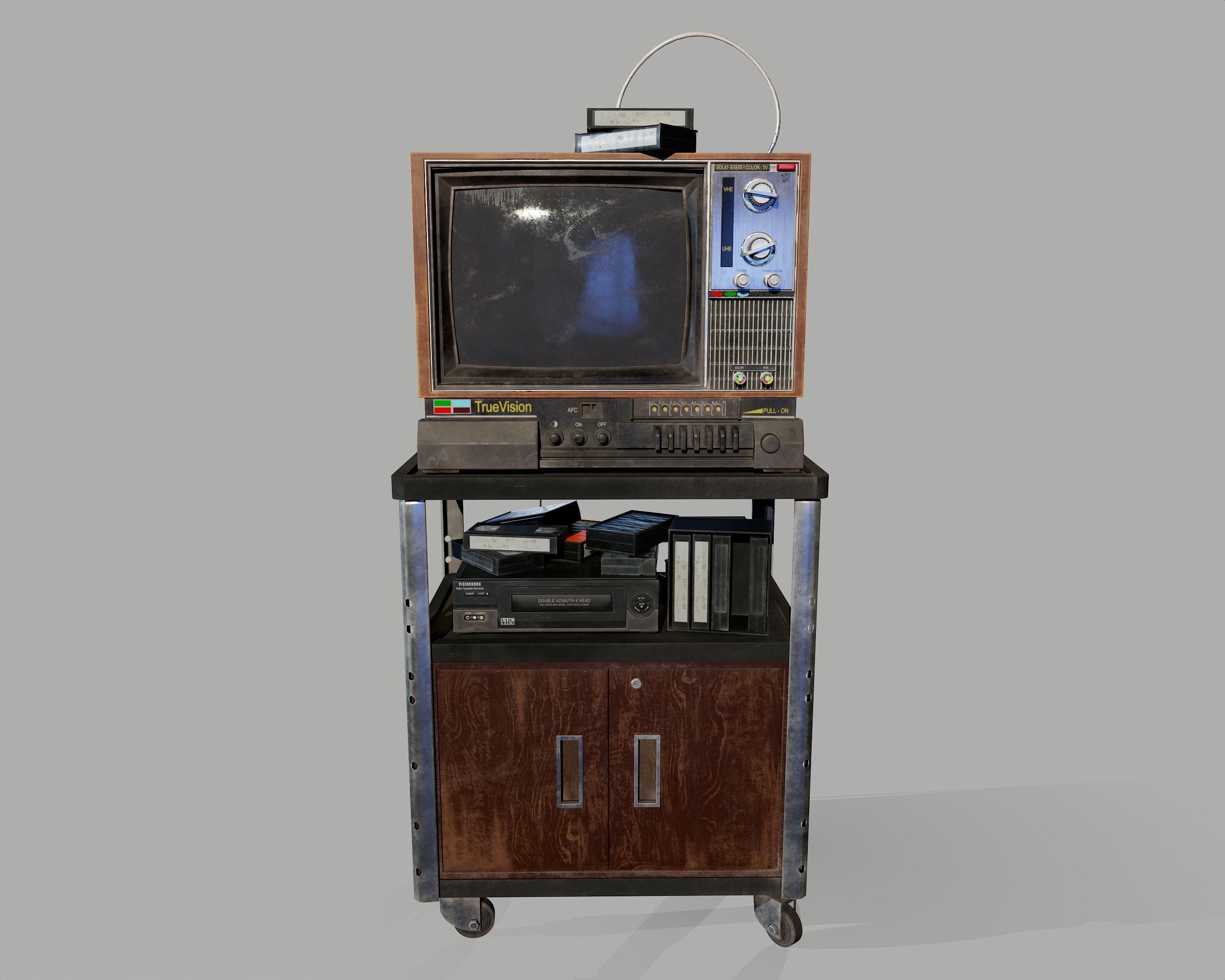 Old Television and VHS Set Low-poly 3D model_16