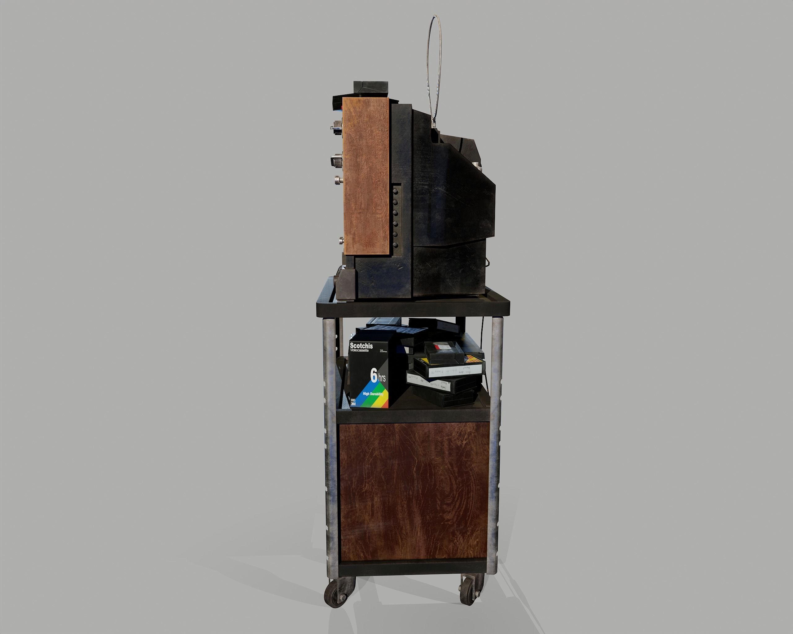 Old Television and VHS Set Low-poly 3D model_19