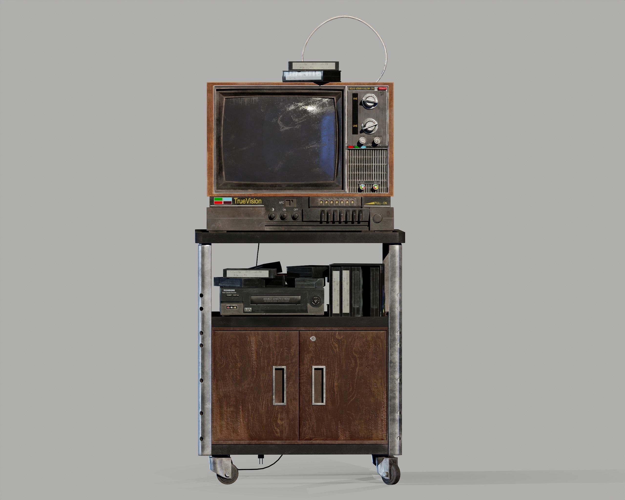 Old Television and VHS Set Low-poly 3D model_6