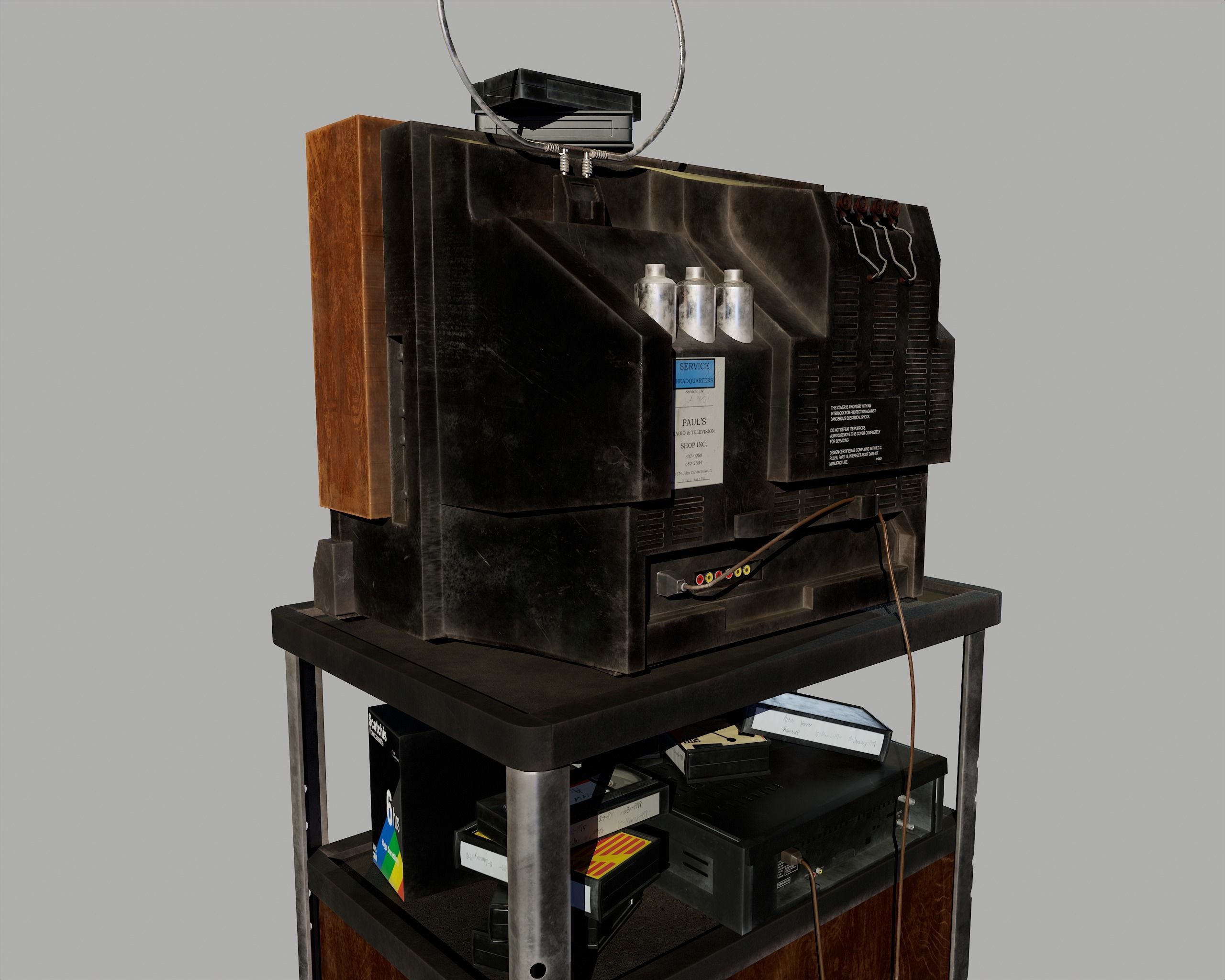 Old Television and VHS Set Low-poly 3D model_38