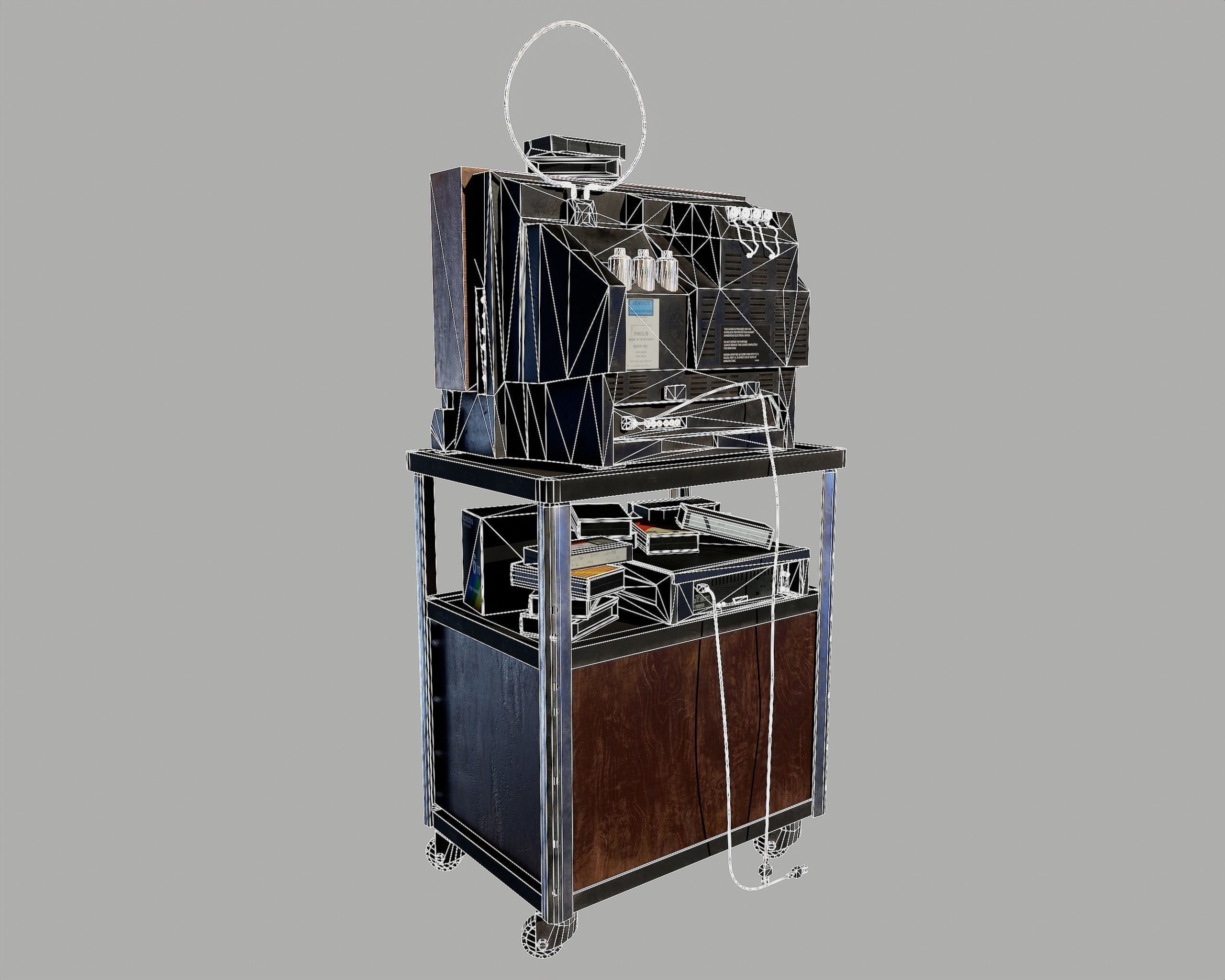 Old Television and VHS Set Low-poly 3D model_29