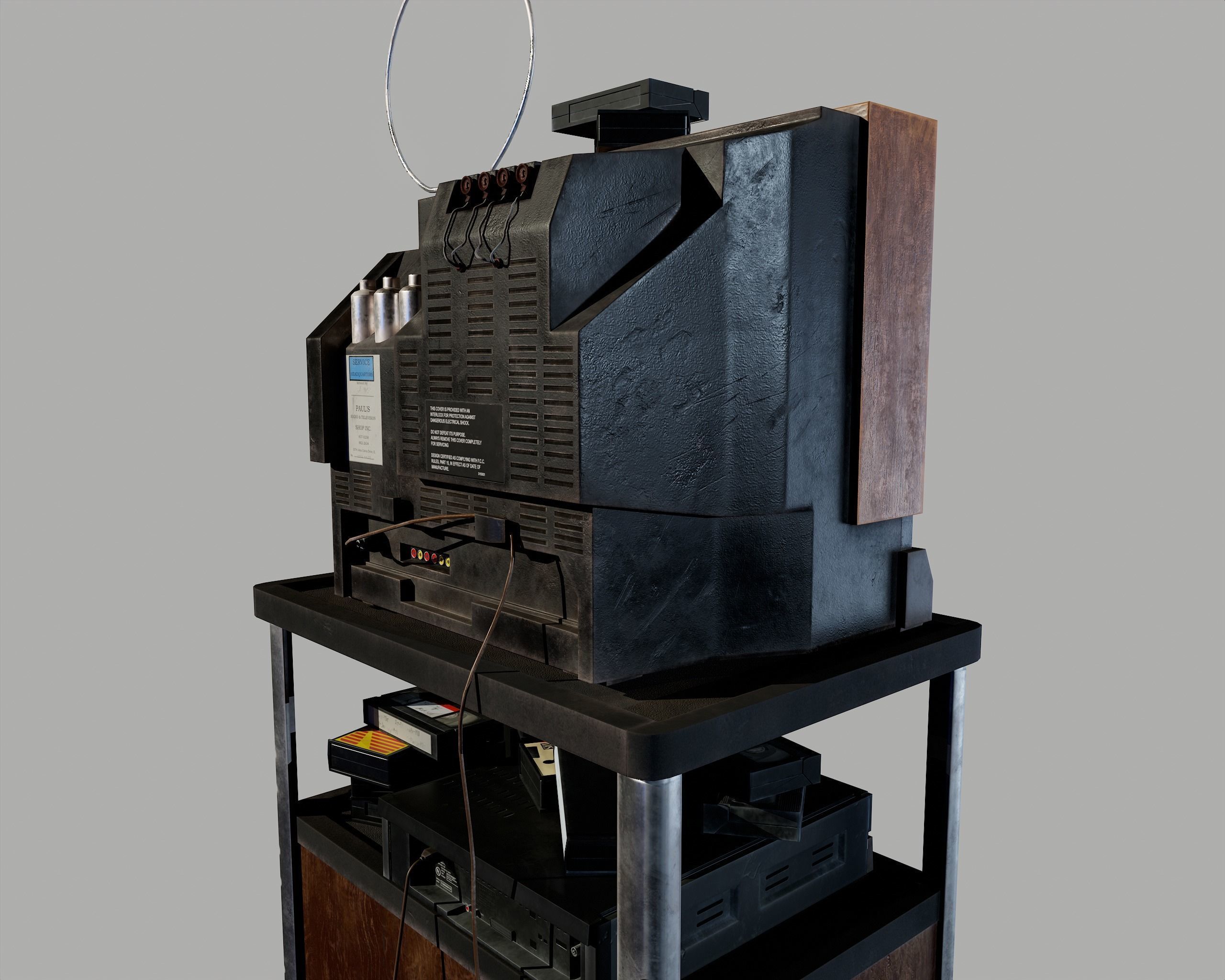 Old Television and VHS Set Low-poly 3D model_40