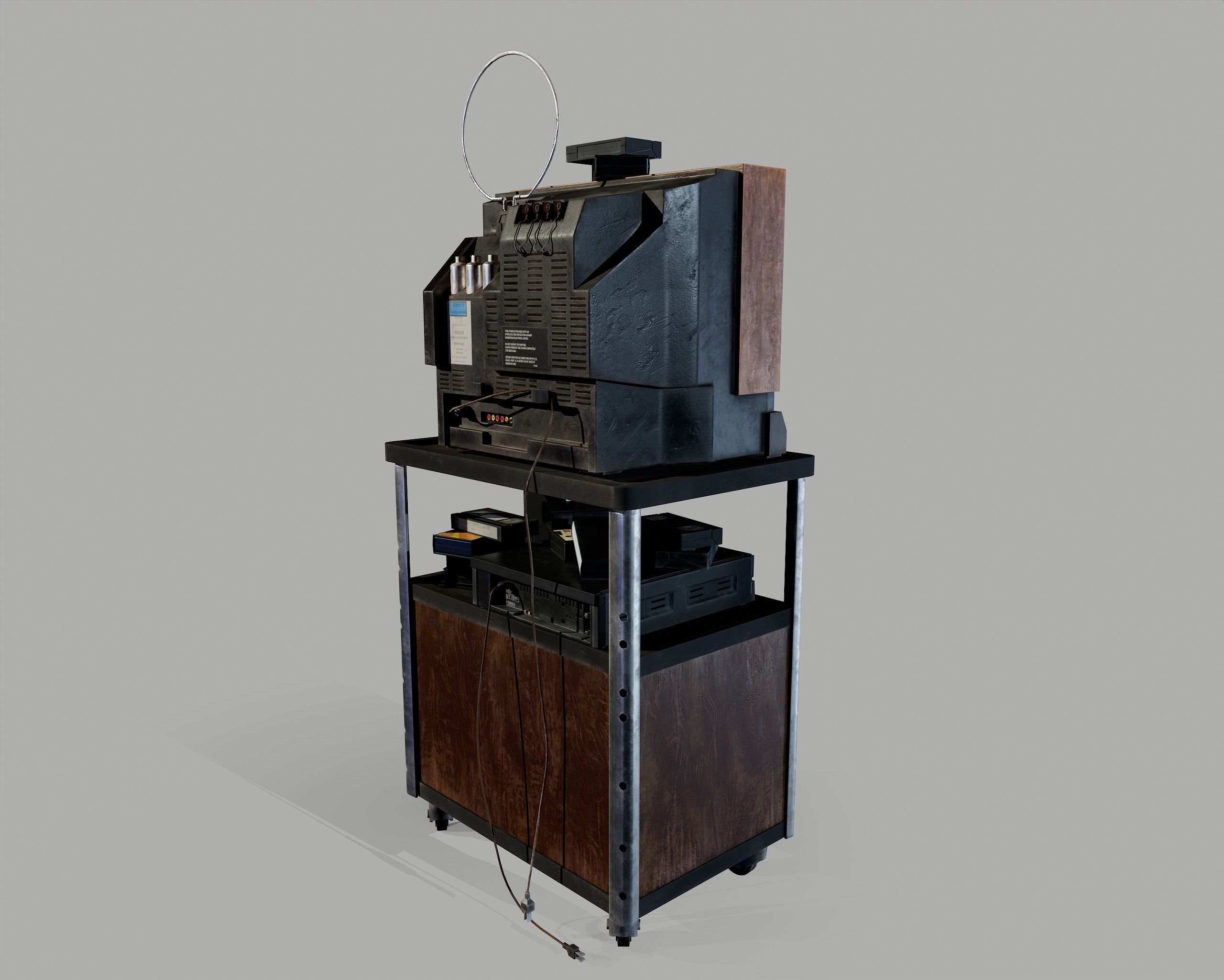 Old Television and VHS Set Low-poly 3D model_22