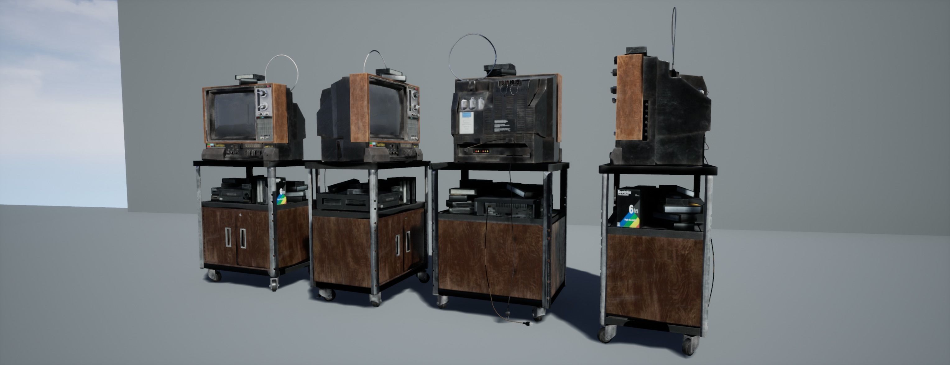 Old Television and VHS Set Low-poly 3D model_3