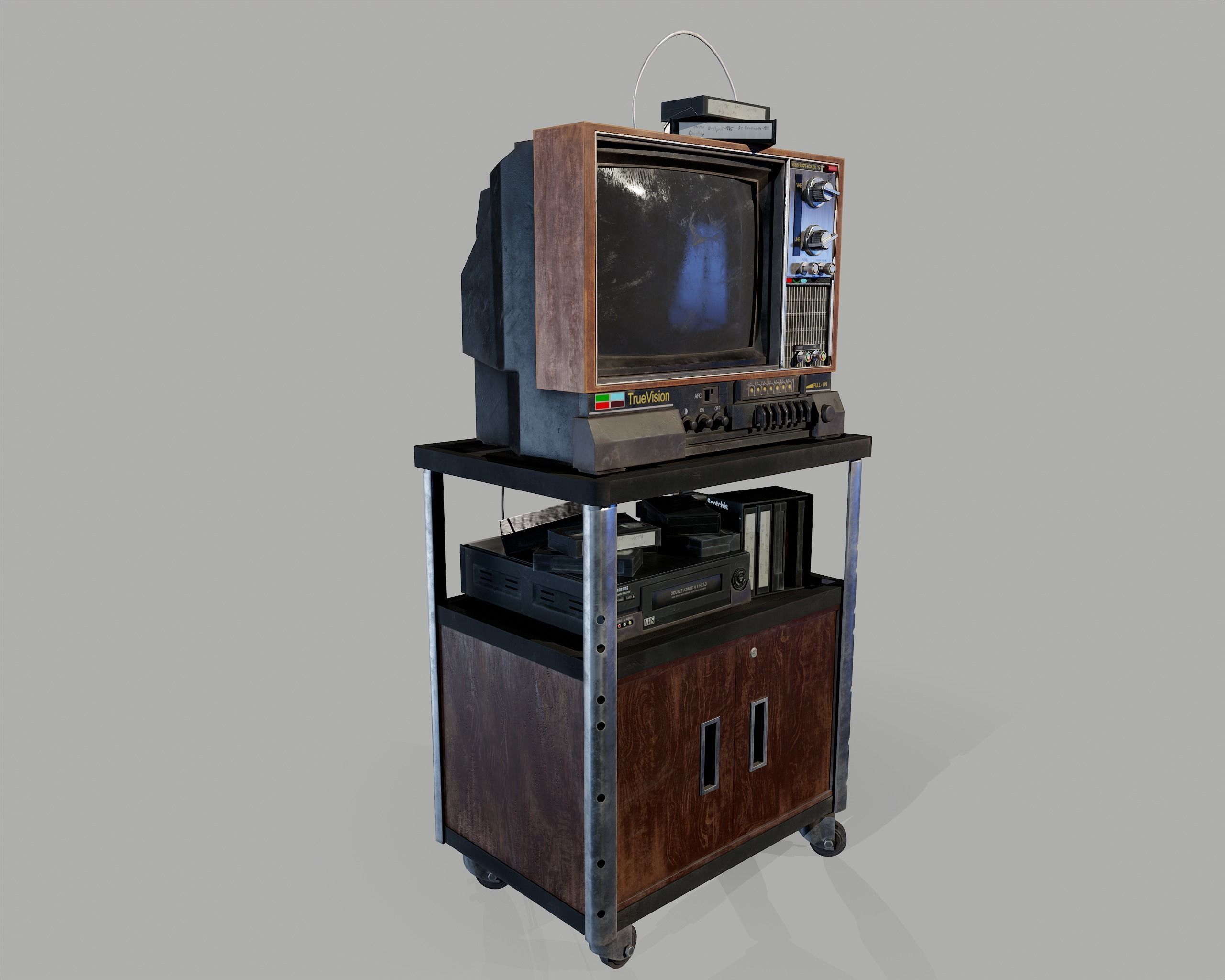 Old Television and VHS Set Low-poly 3D model_24