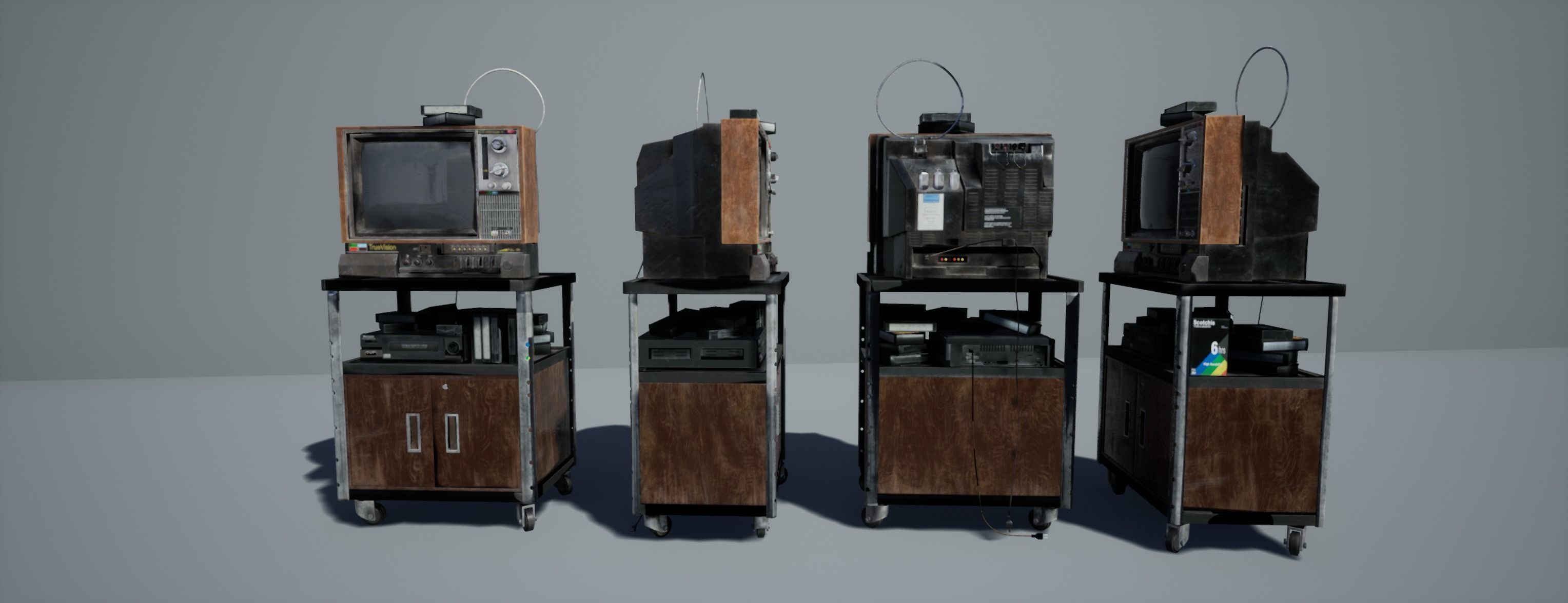 Old Television and VHS Set Low-poly 3D model_1