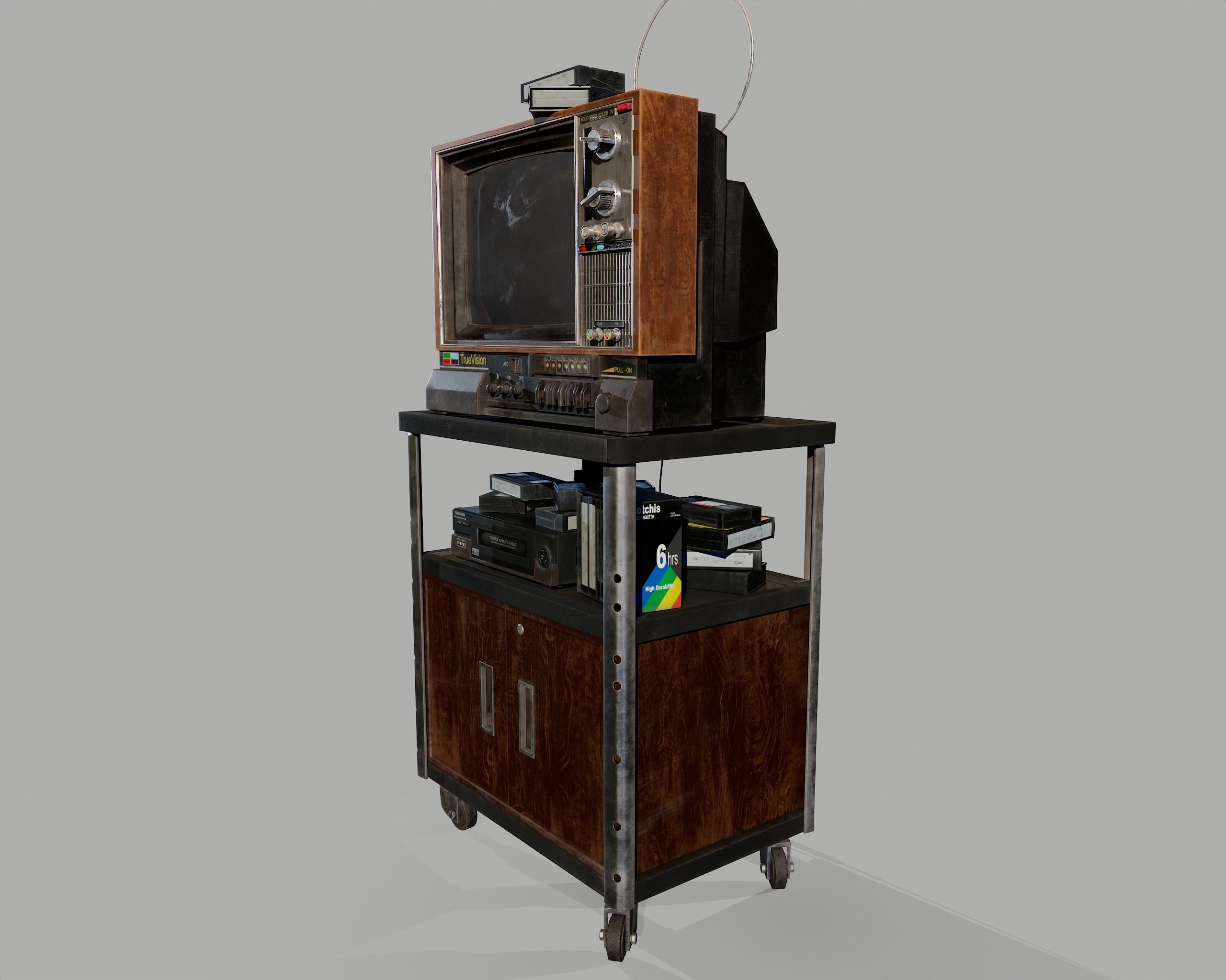 Old Television and VHS Set Low-poly 3D model_18