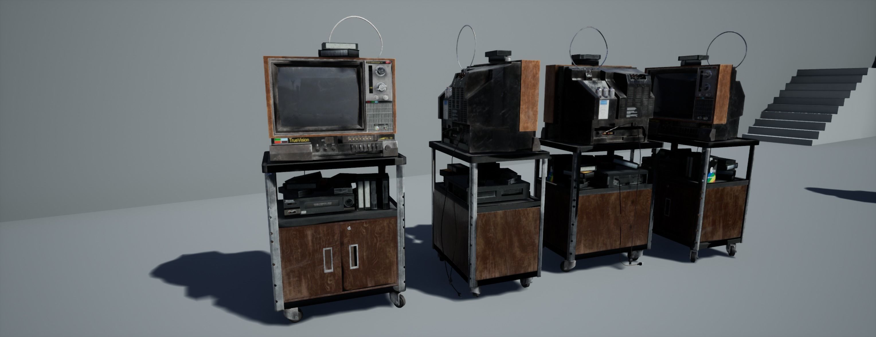 Old Television and VHS Set Low-poly 3D model_2