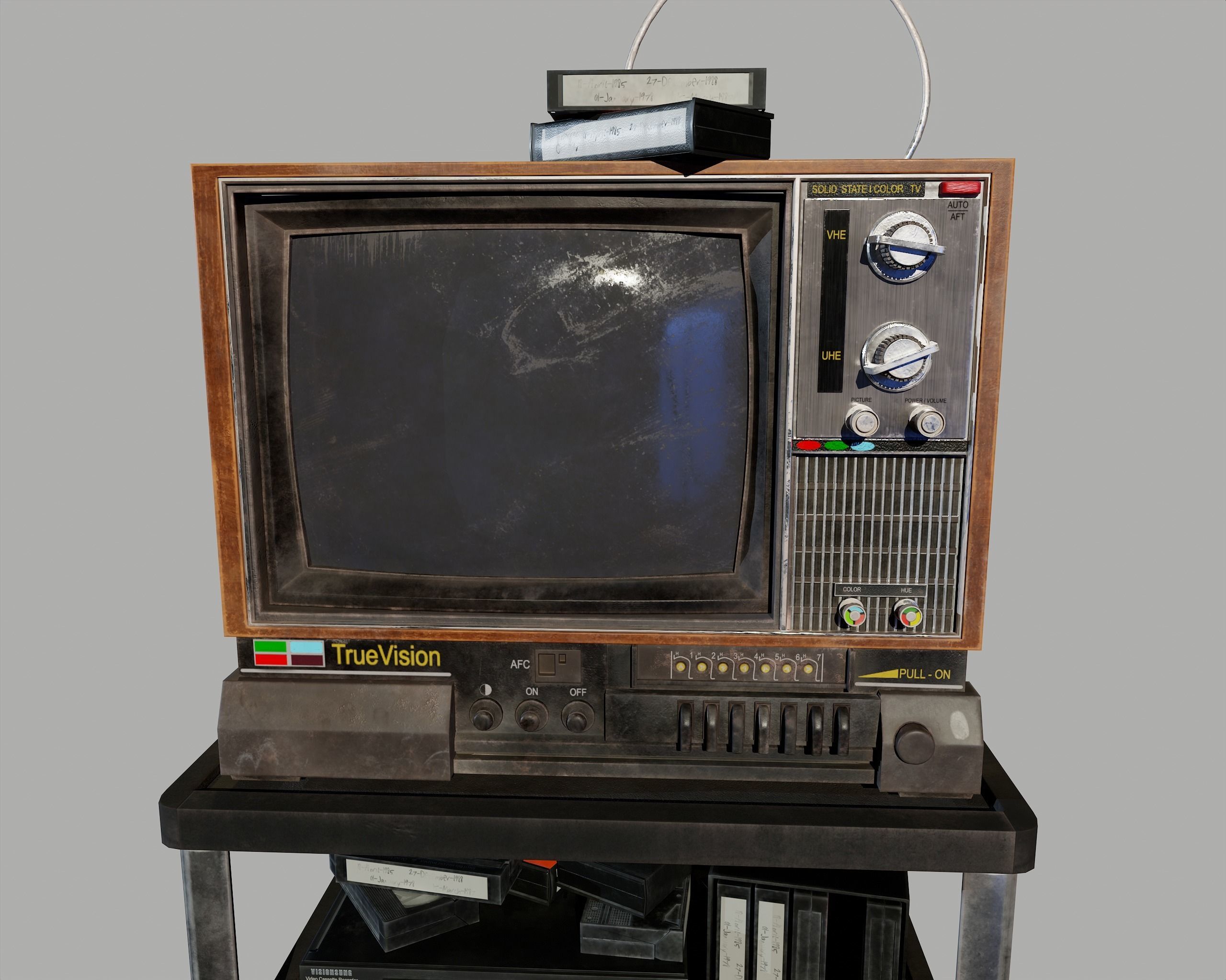 Old Television and VHS Set Low-poly 3D model_35