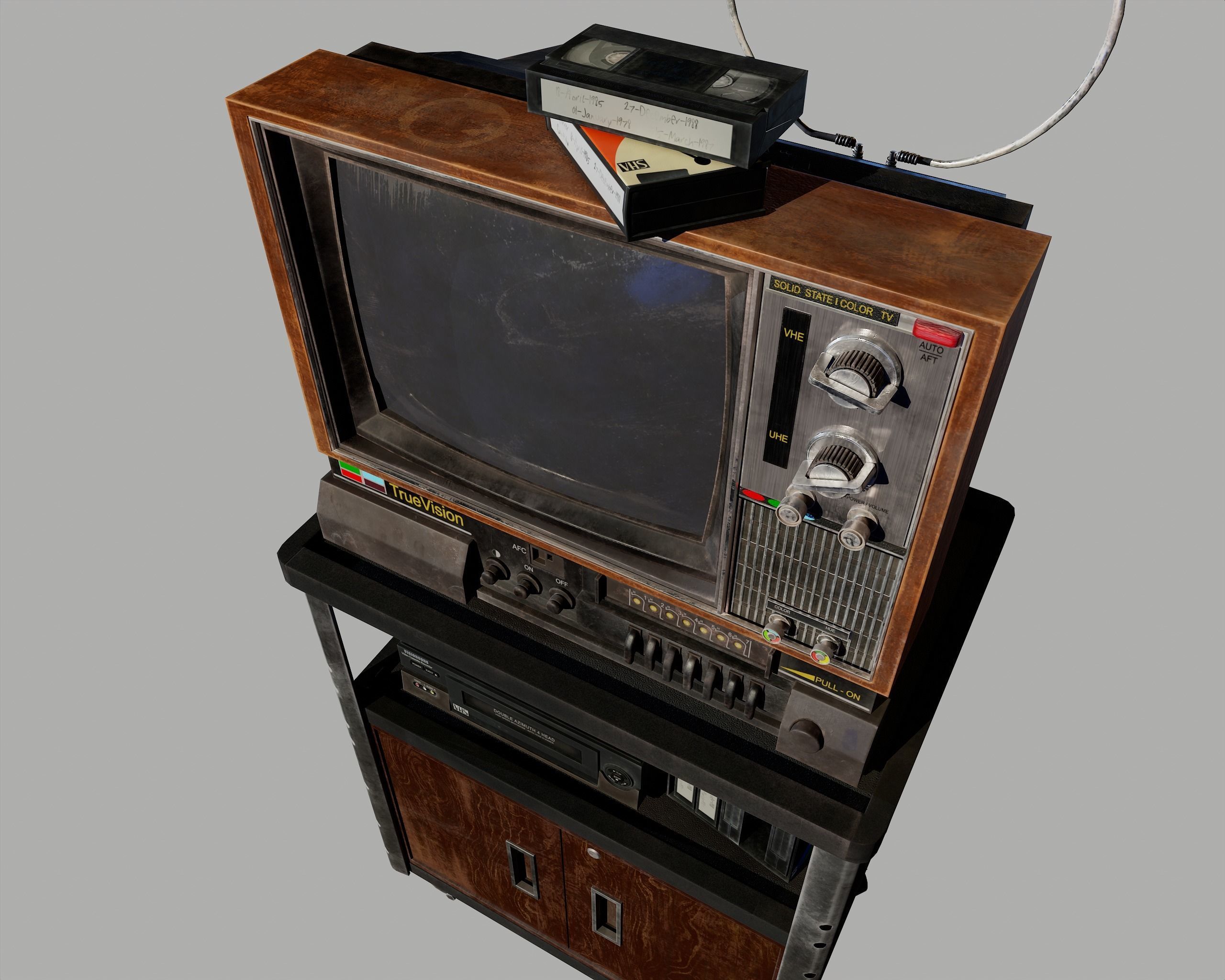 Old Television and VHS Set Low-poly 3D model_44