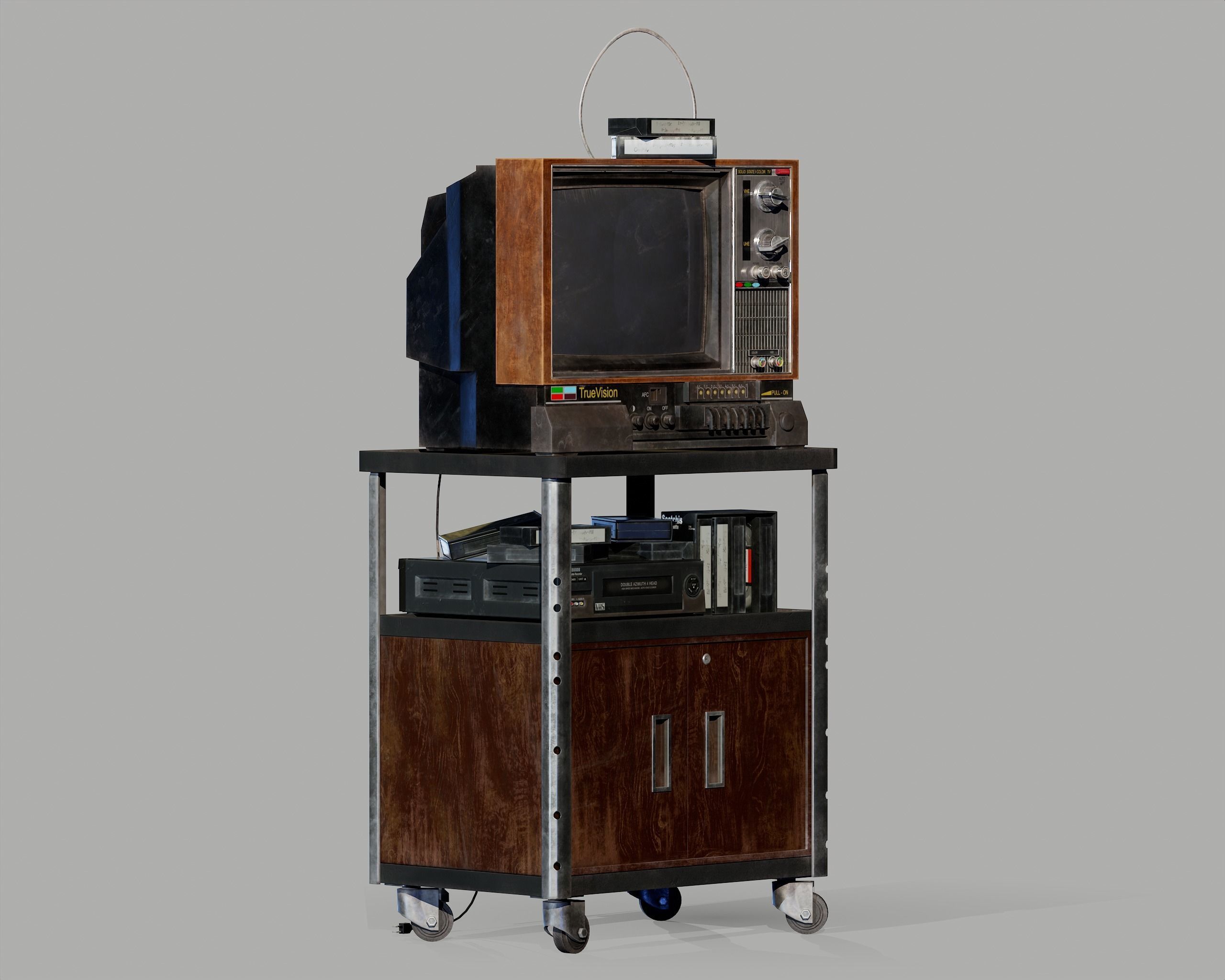 Old Television and VHS Set Low-poly 3D model_14
