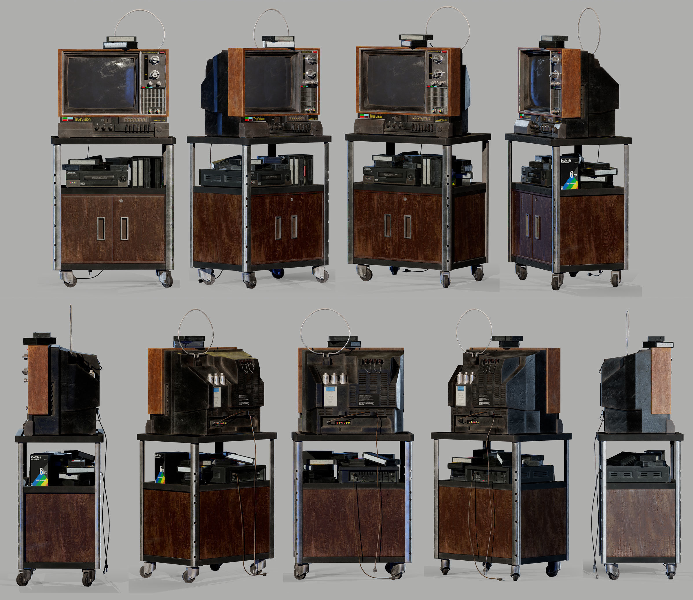 Old Television and VHS Set Low-poly 3D model_4