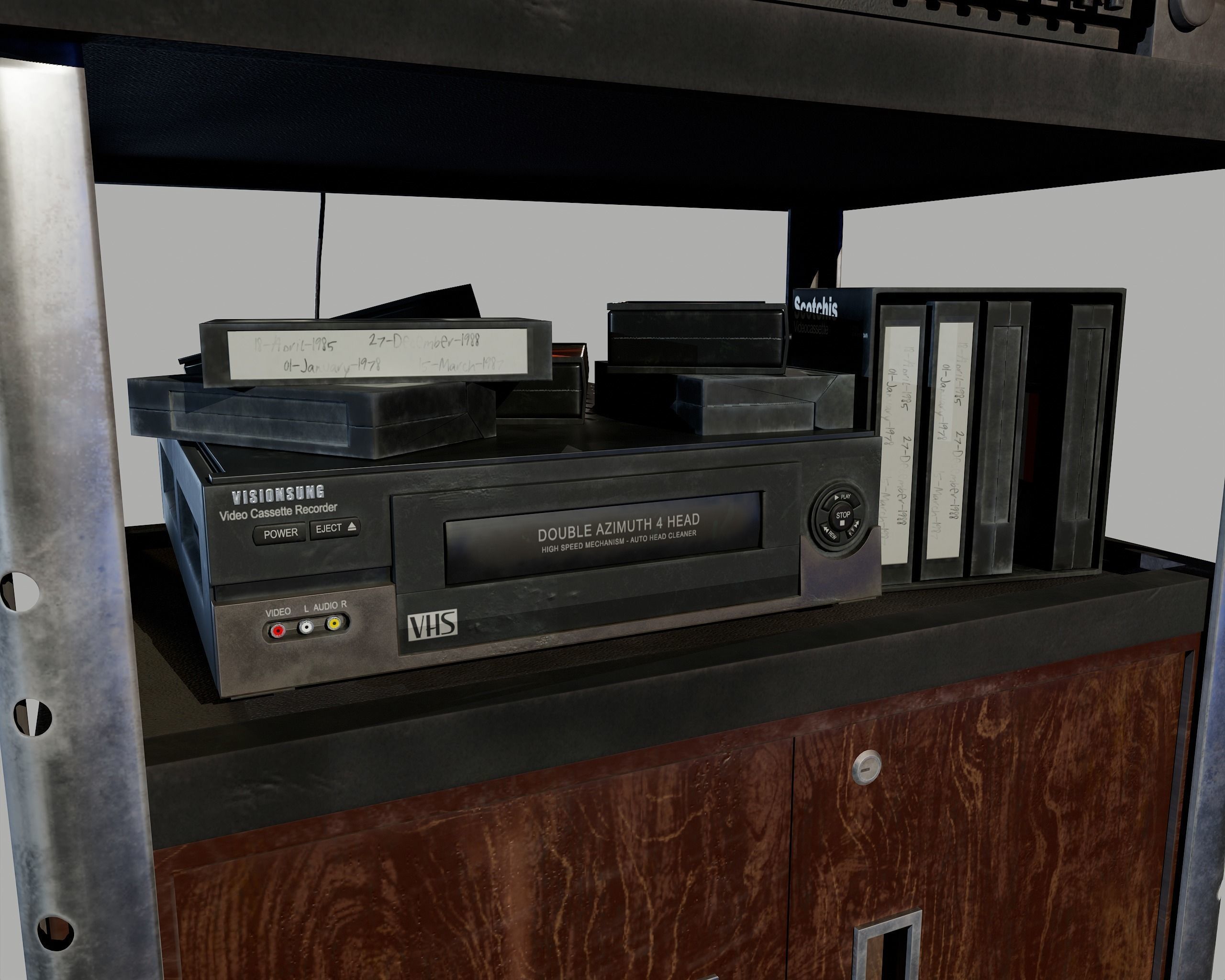 Old Television and VHS Set Low-poly 3D model_47