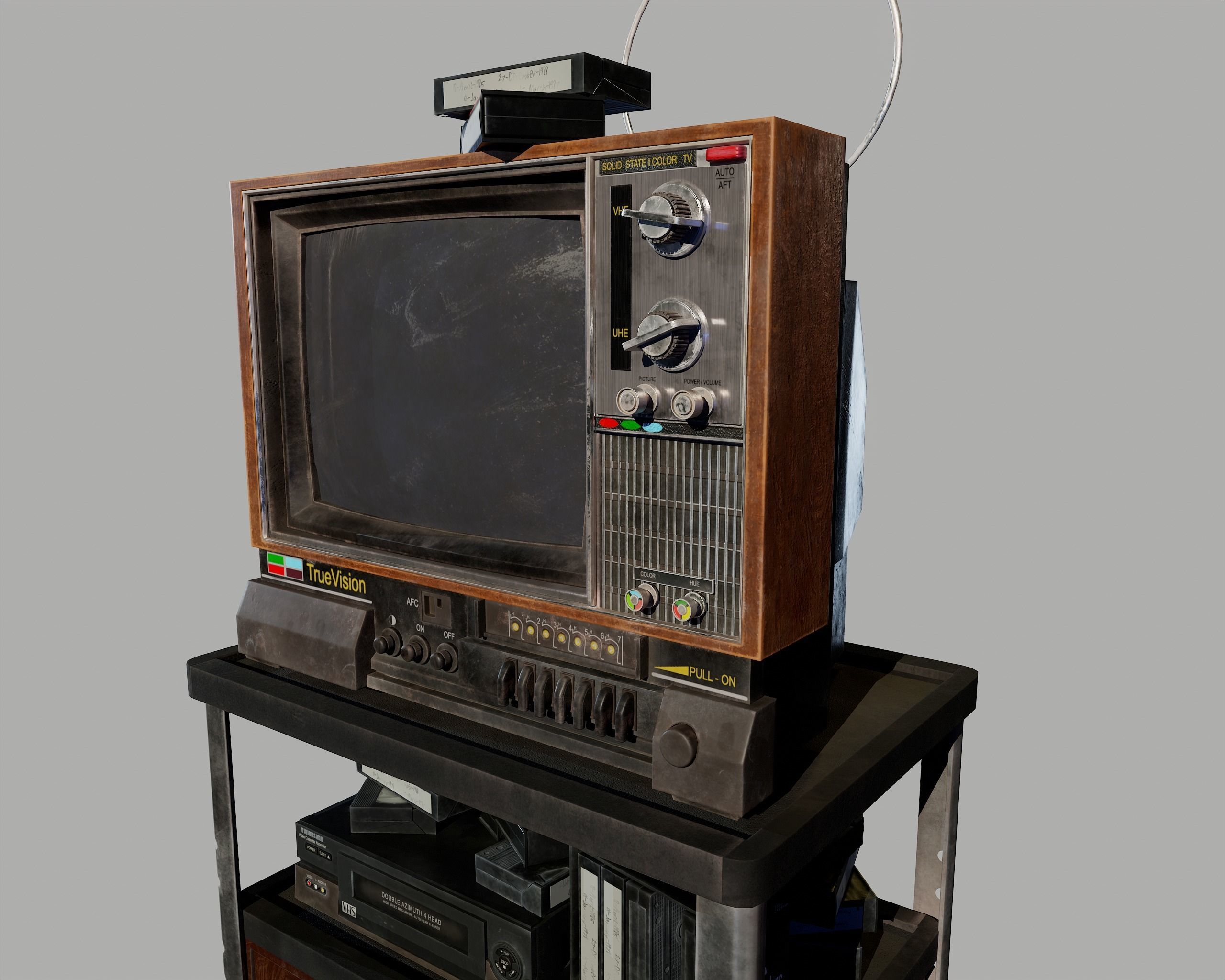 Old Television and VHS Set Low-poly 3D model_36