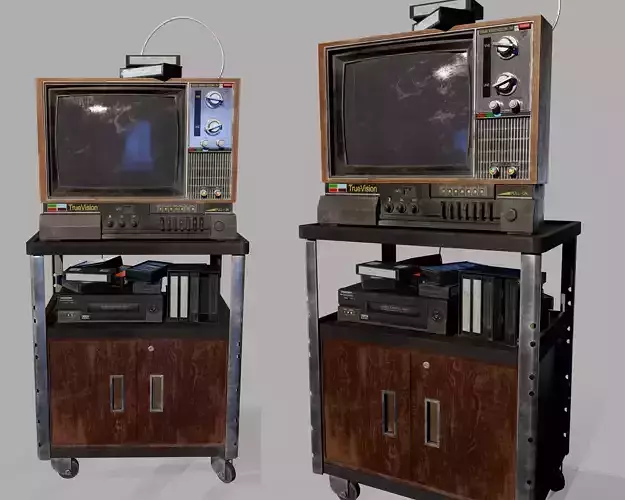 Old Television and VHS Set Low-poly 3D model