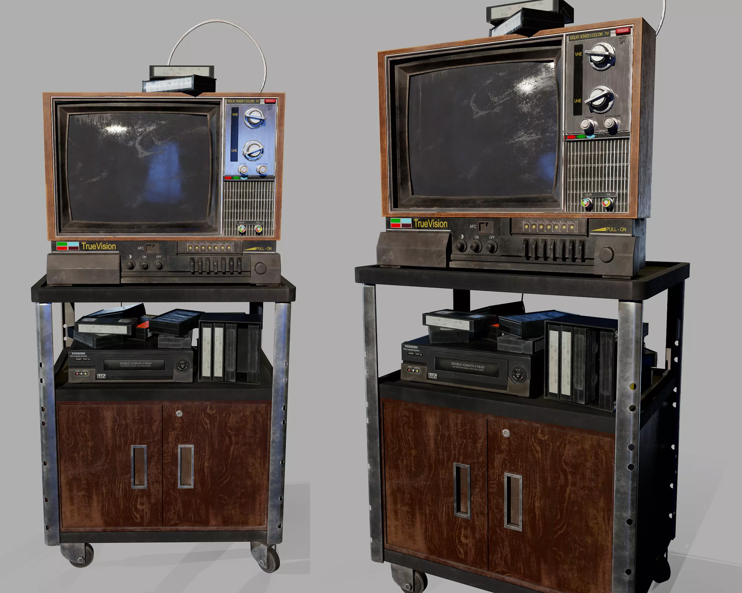 Old Television and VHS Set Low-poly 3D model_0