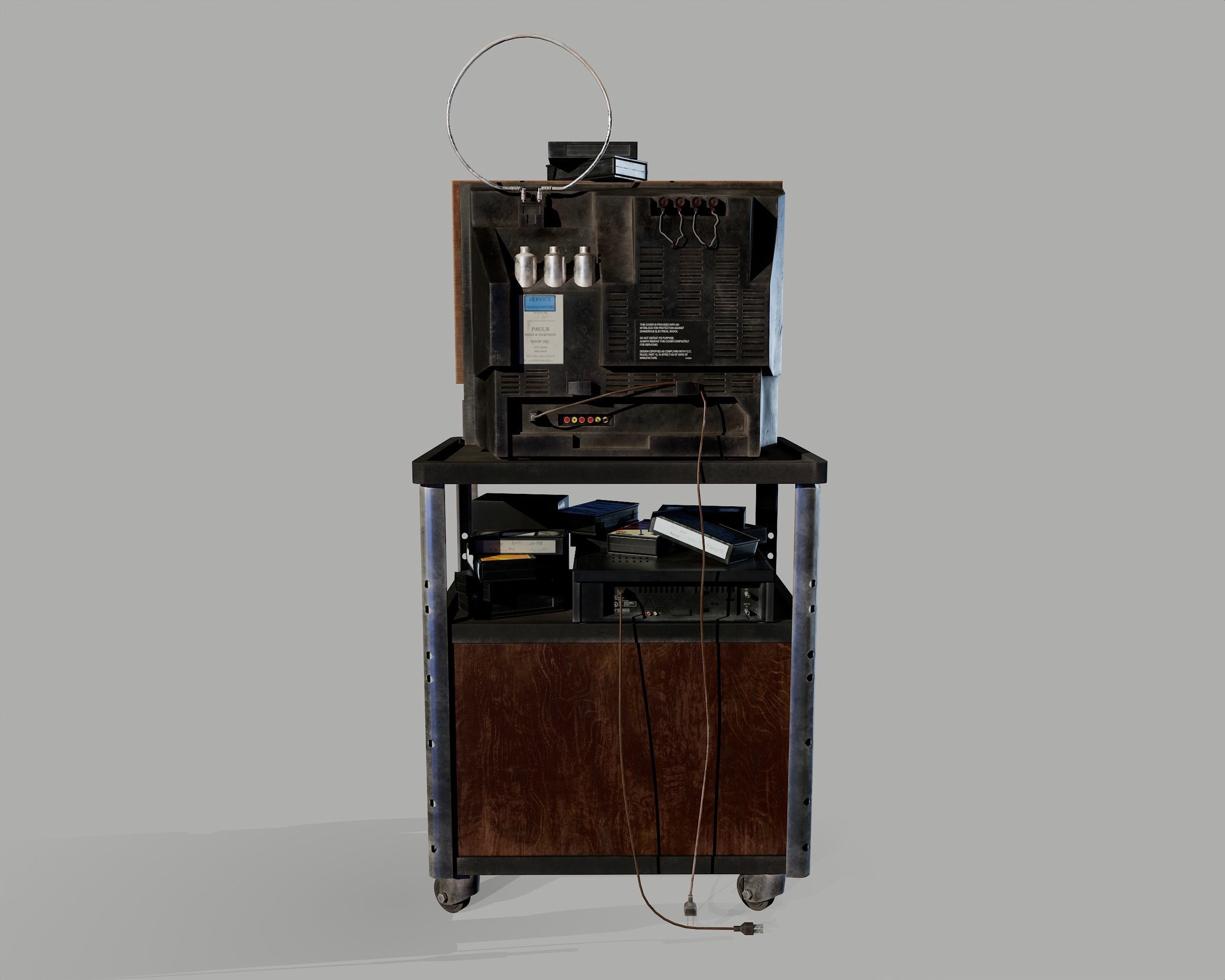 Old Television and VHS Set Low-poly 3D model_21