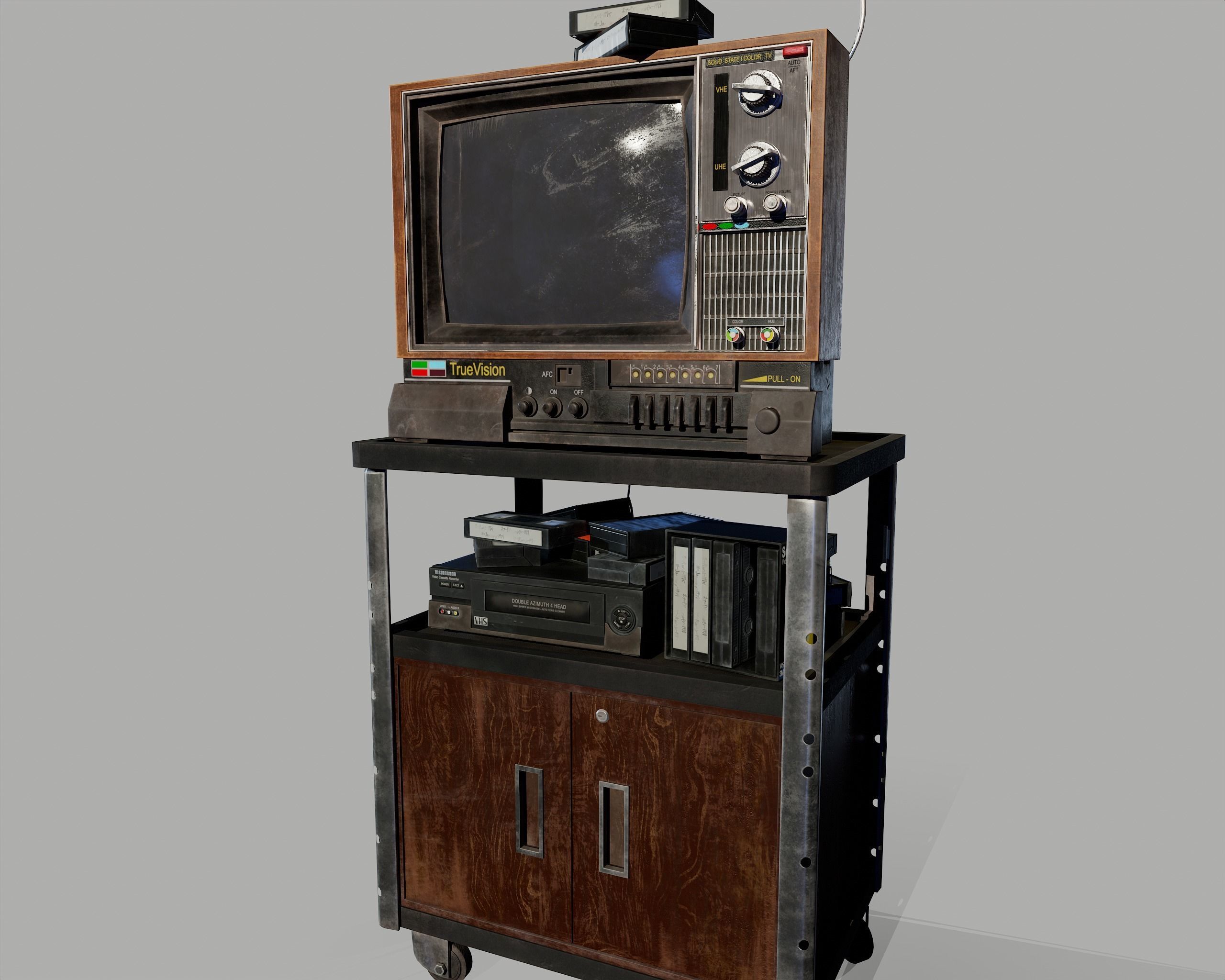 Old Television and VHS Set Low-poly 3D model_17