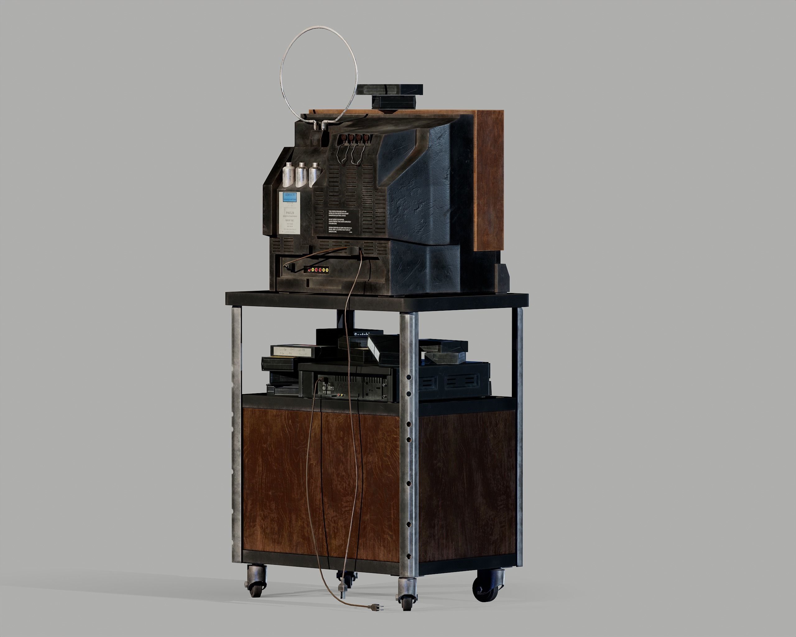 Old Television and VHS Set Low-poly 3D model_12