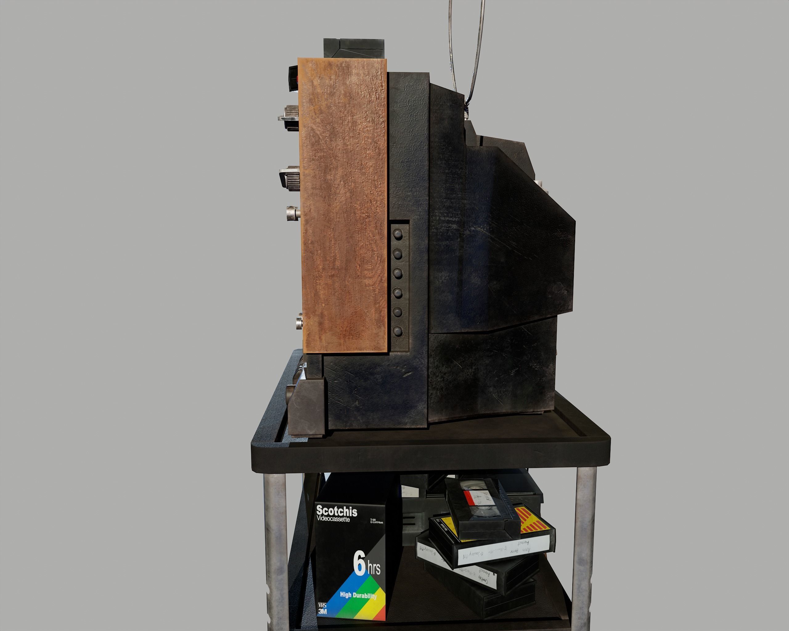 Old Television and VHS Set Low-poly 3D model_37