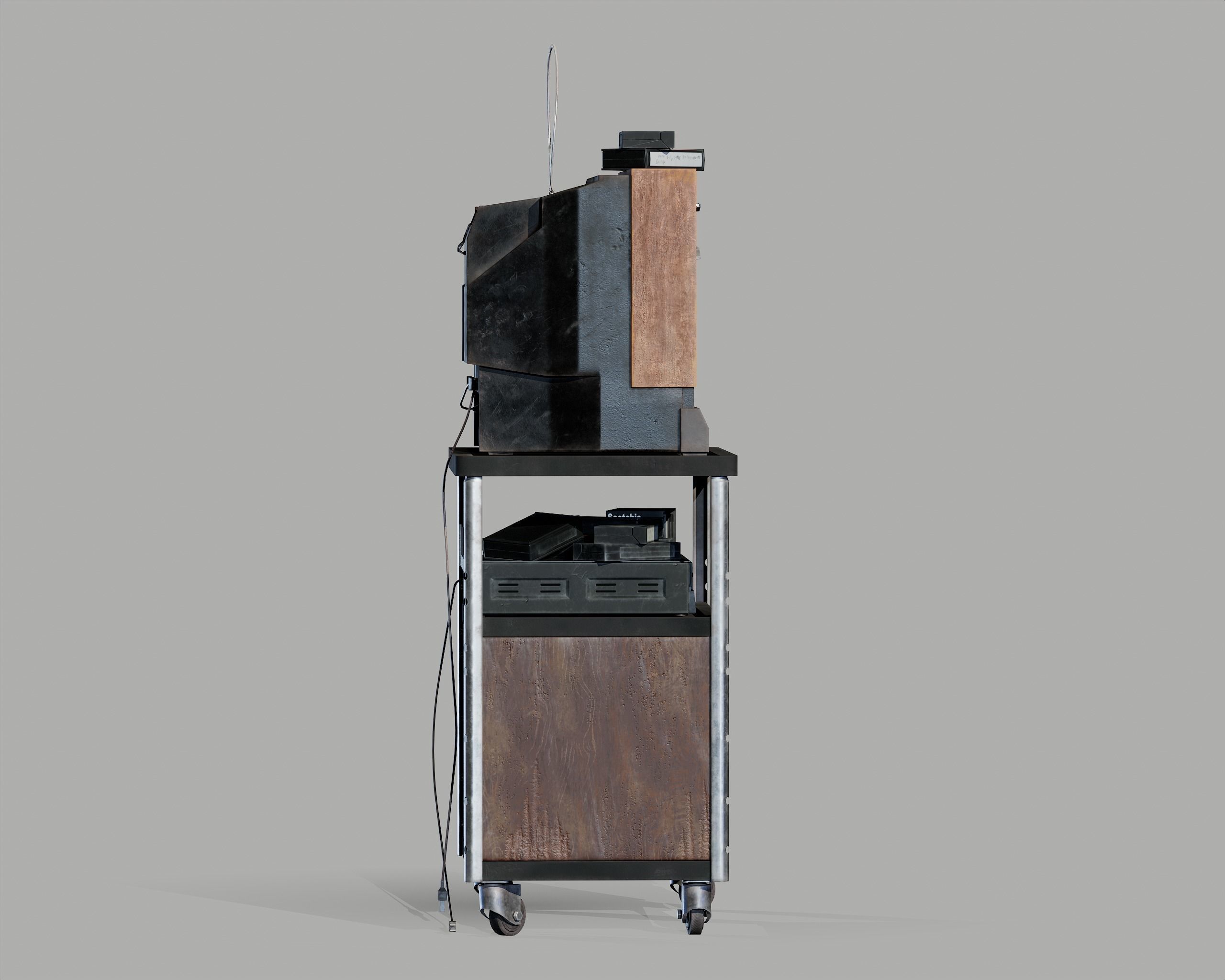 Old Television and VHS Set Low-poly 3D model_13