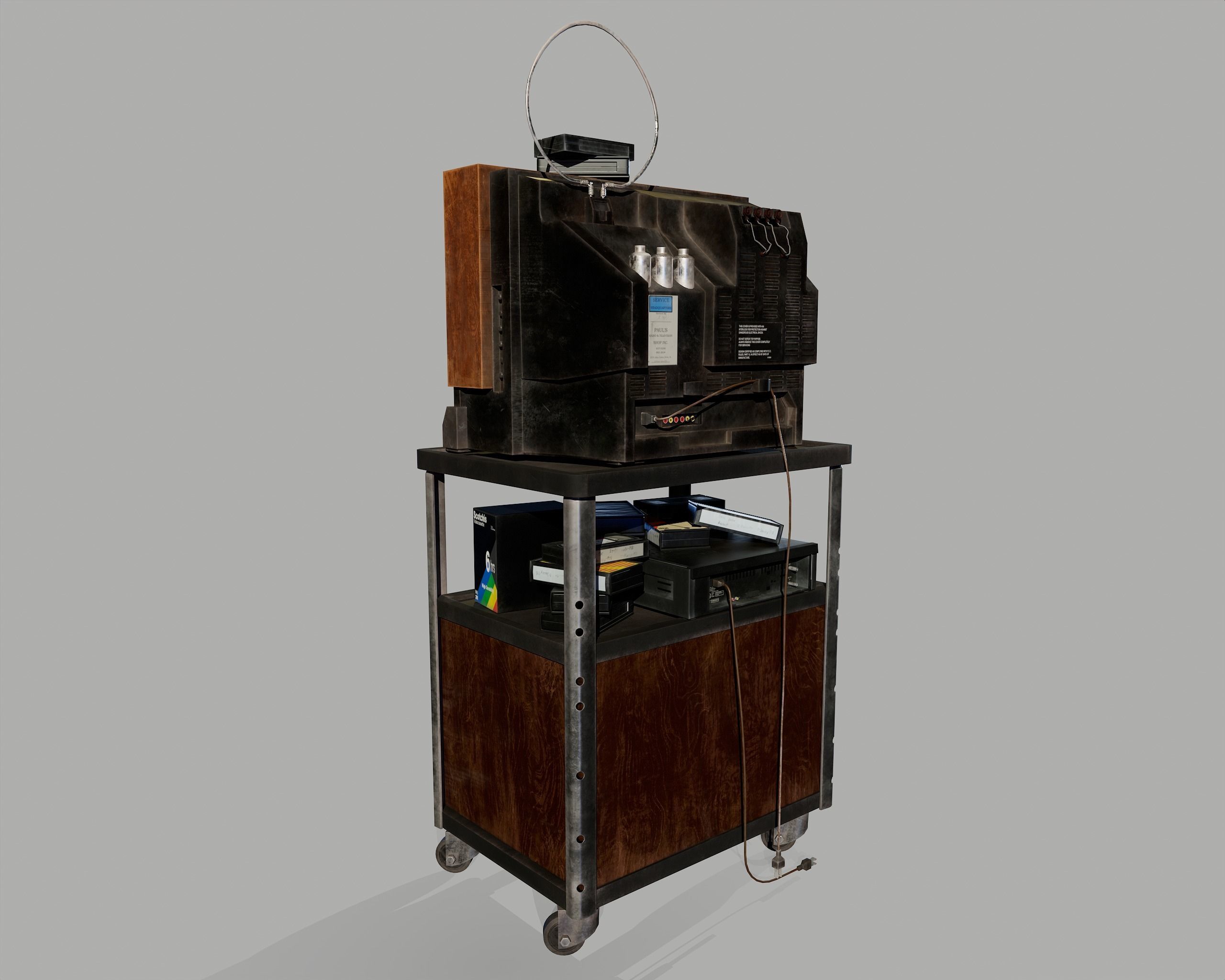 Old Television and VHS Set Low-poly 3D model_20