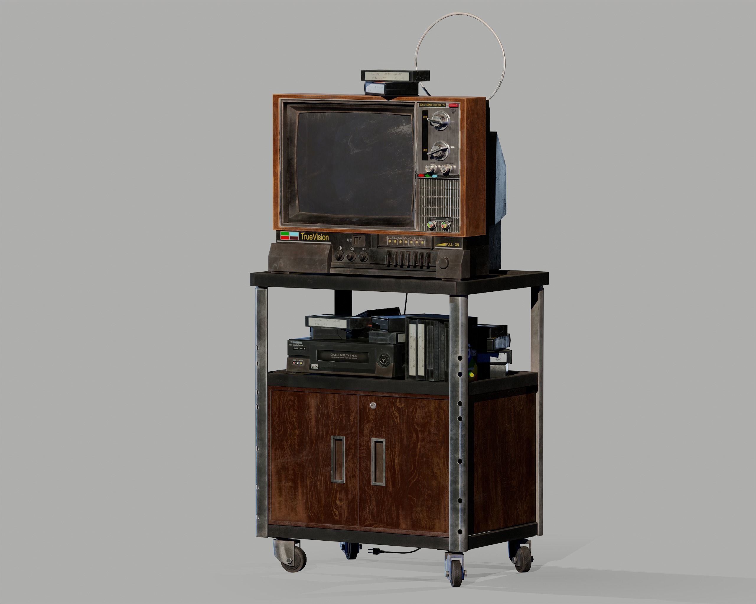 Old Television and VHS Set Low-poly 3D model_7