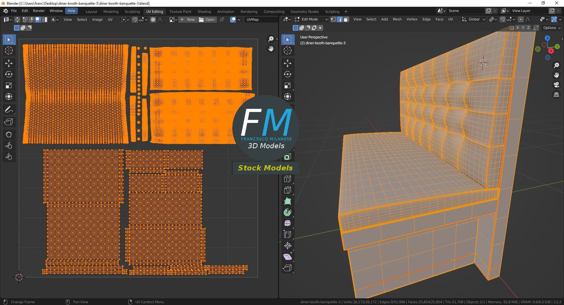Diner booth banquette 3 3D model_10