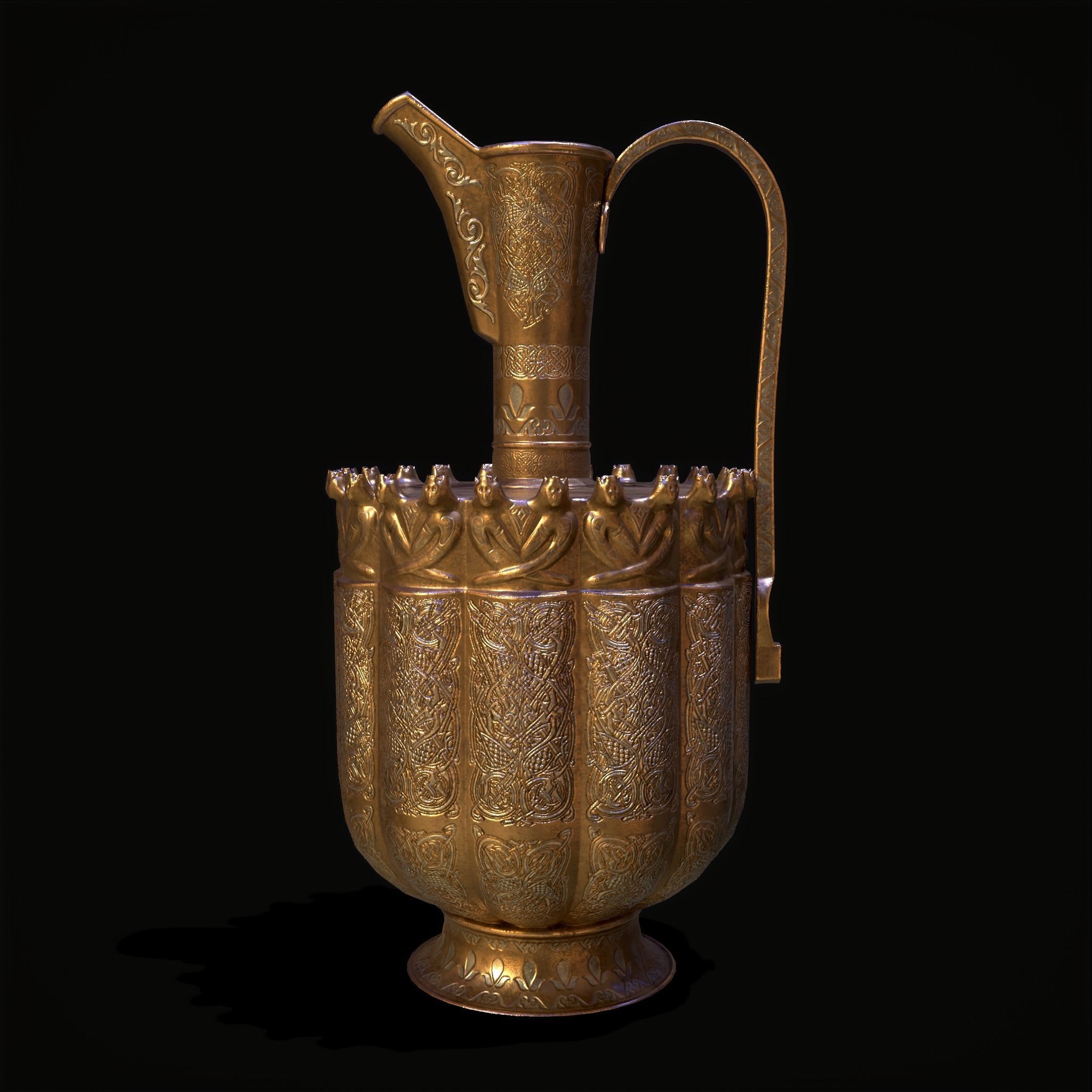 Medieval Gold and Silver Wine Decanter Low-poly 3D model_11