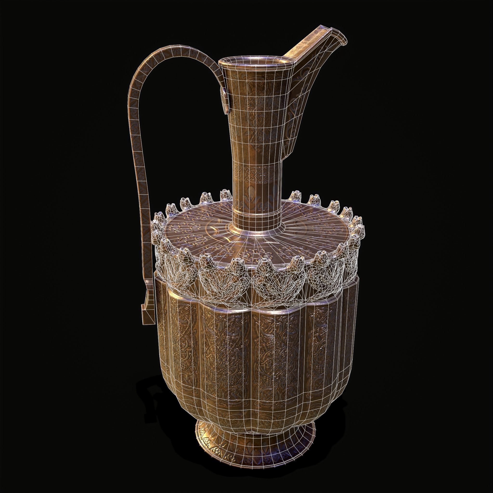 Medieval Gold and Silver Wine Decanter Low-poly 3D model_28