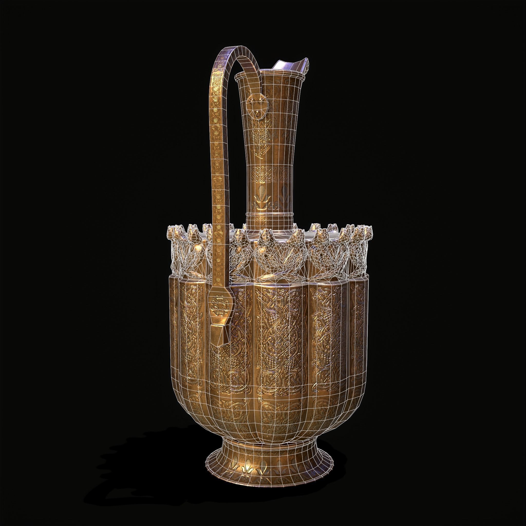 Medieval Gold and Silver Wine Decanter Low-poly 3D model_8