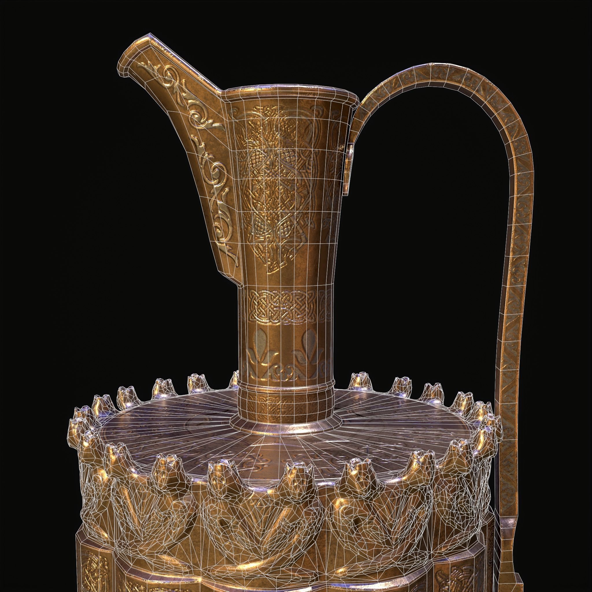 Medieval Gold and Silver Wine Decanter Low-poly 3D model_14