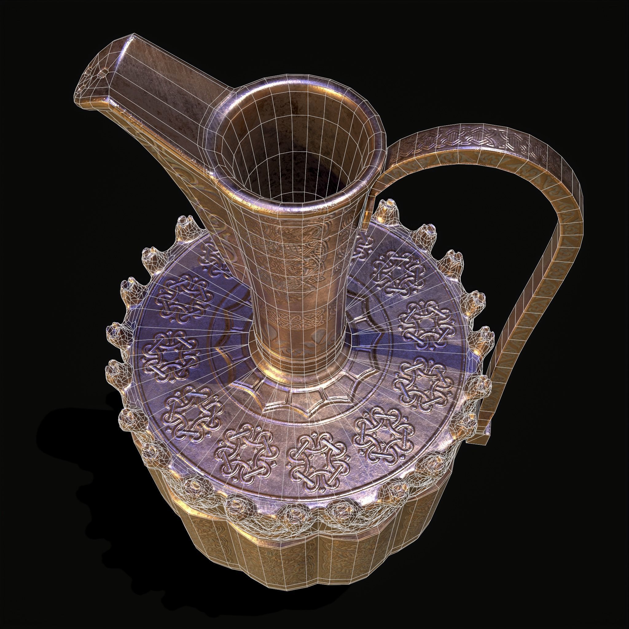 Medieval Gold and Silver Wine Decanter Low-poly 3D model_18