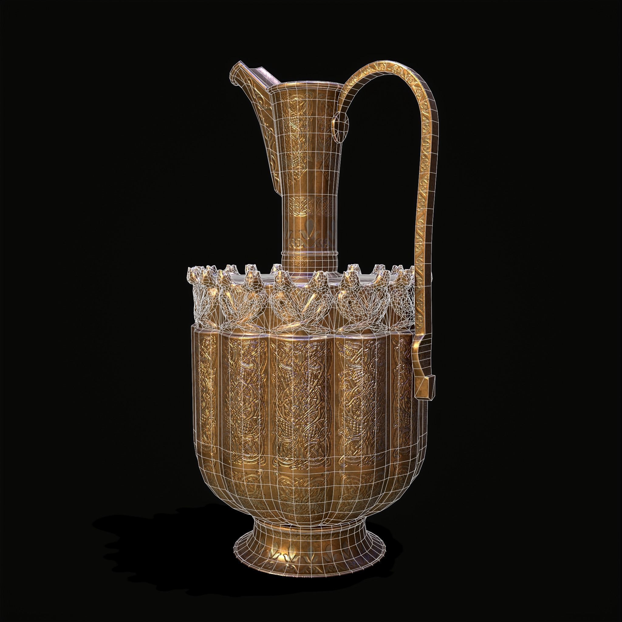 Medieval Gold and Silver Wine Decanter Low-poly 3D model_10