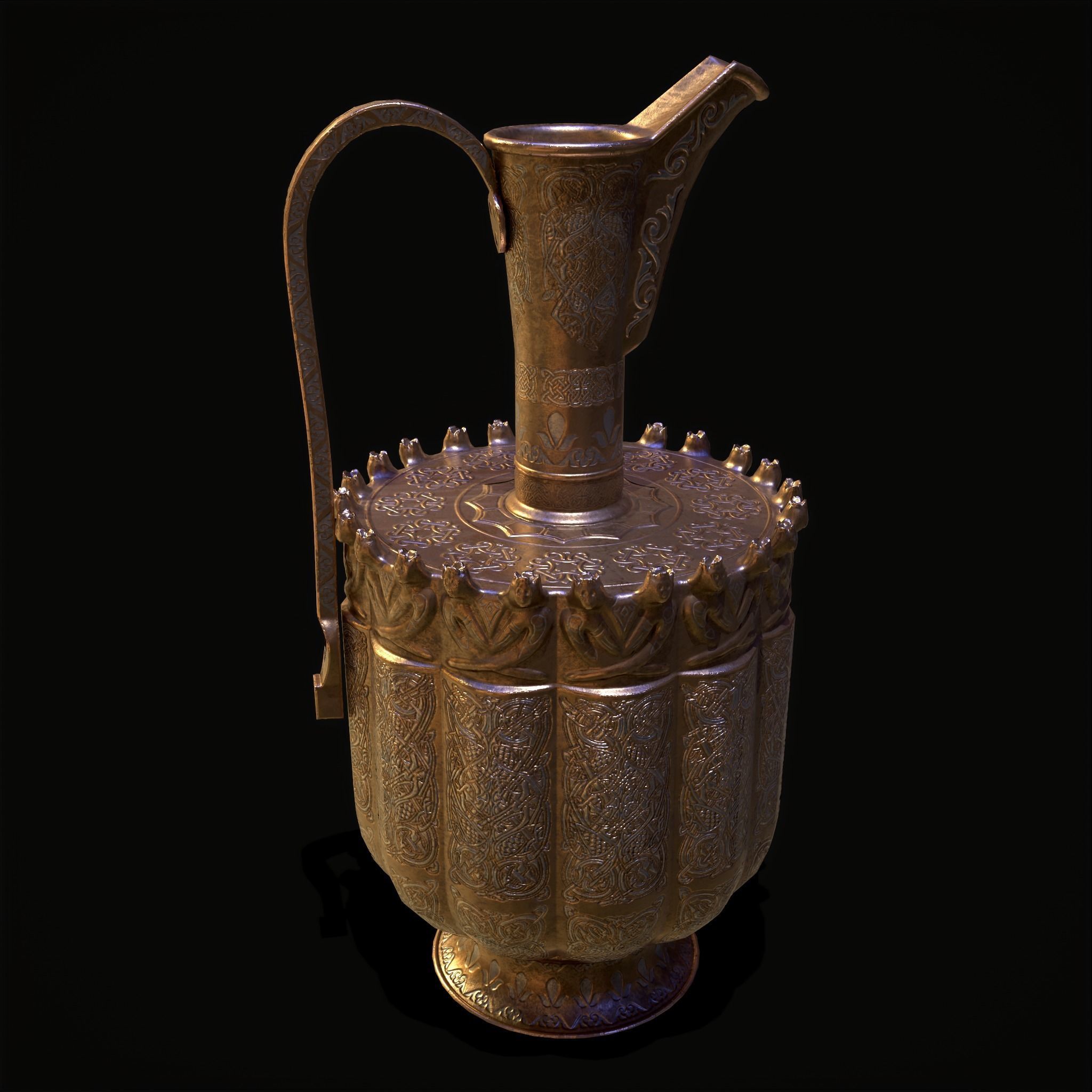 Medieval Gold and Silver Wine Decanter Low-poly 3D model_27